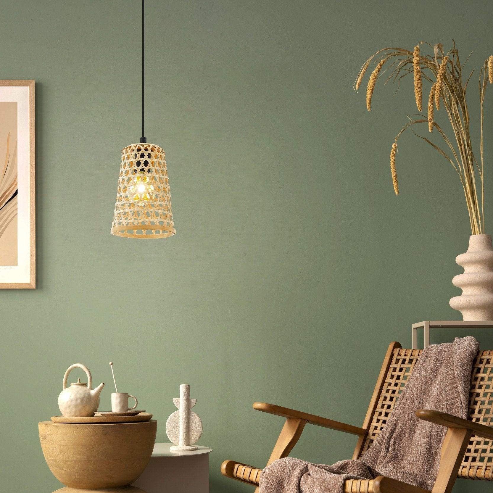 eglo claverdon funnel shaped rattan wicker ceiling pendant