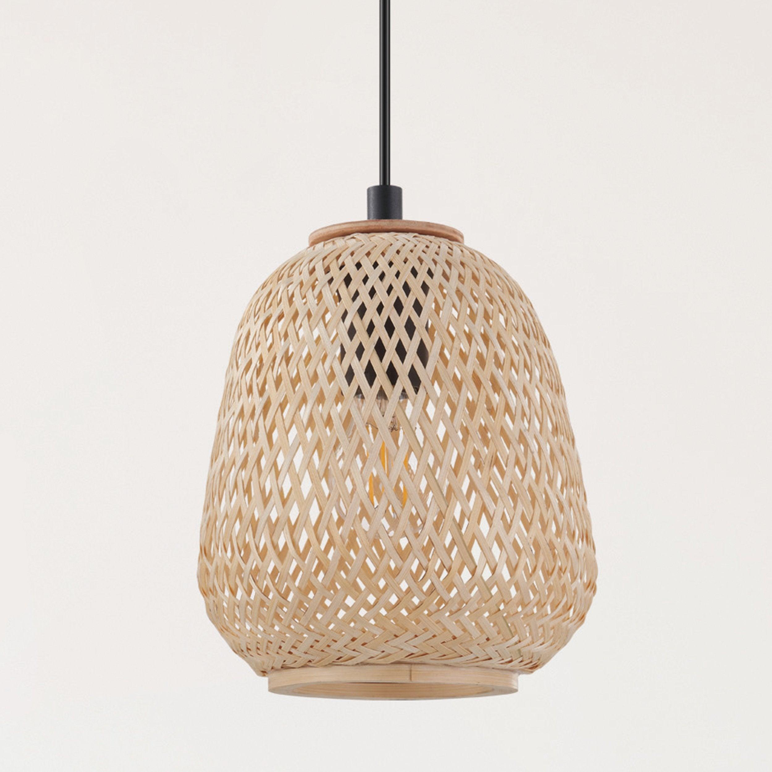 eglo dembleby 3 light wicker lampshade ceiling pendant Kitchen Lighting Close Up