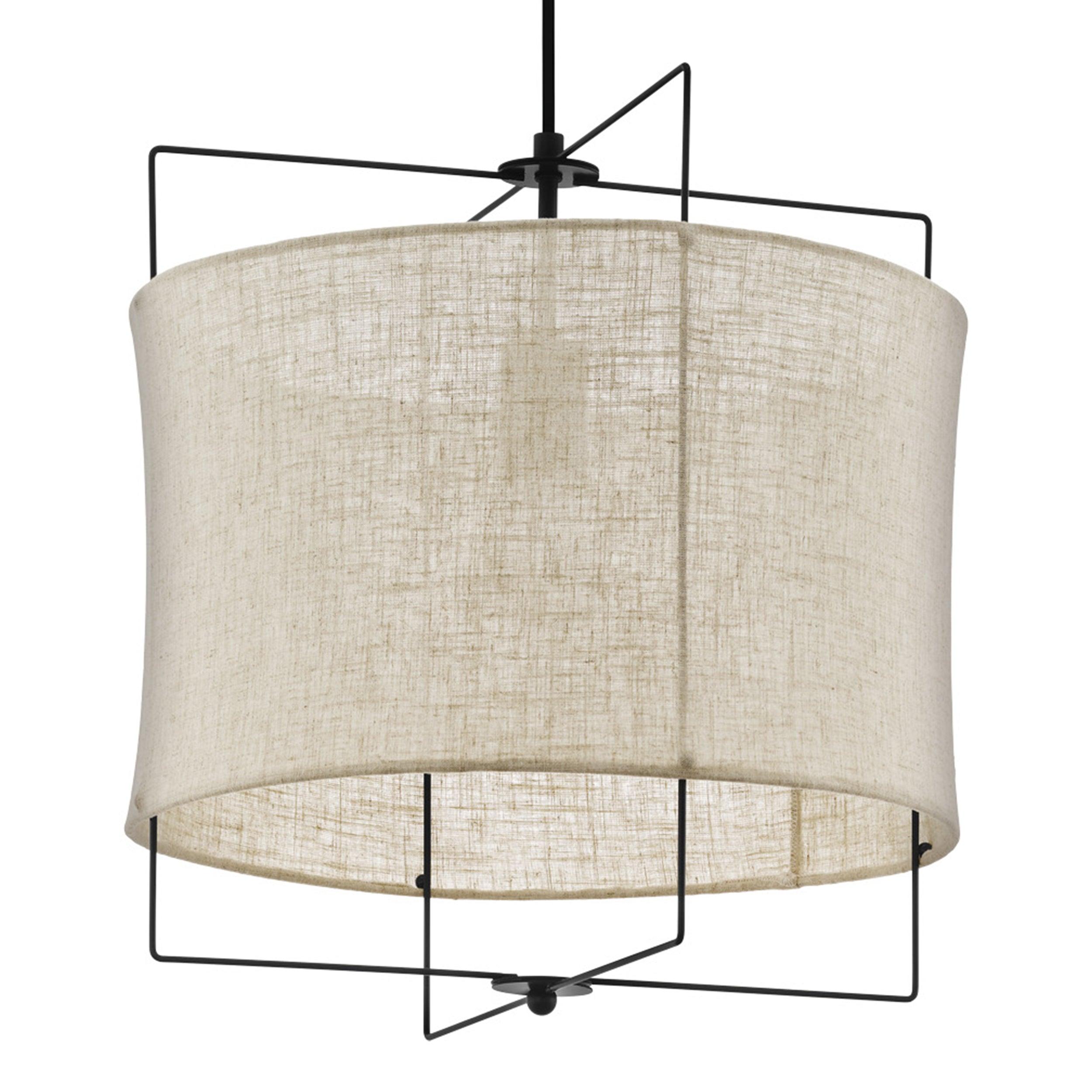 eglo bridekirk black metal frame ceiling pendant linen shade living room image