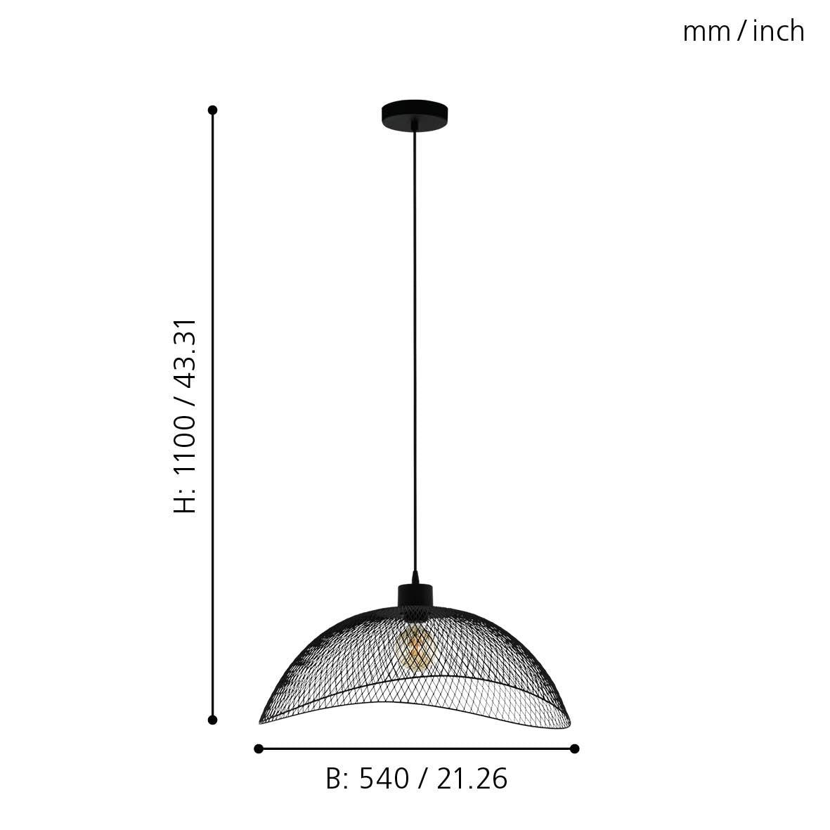 eglo pompeya black metal mesh curved ceiling pendant living room close up
