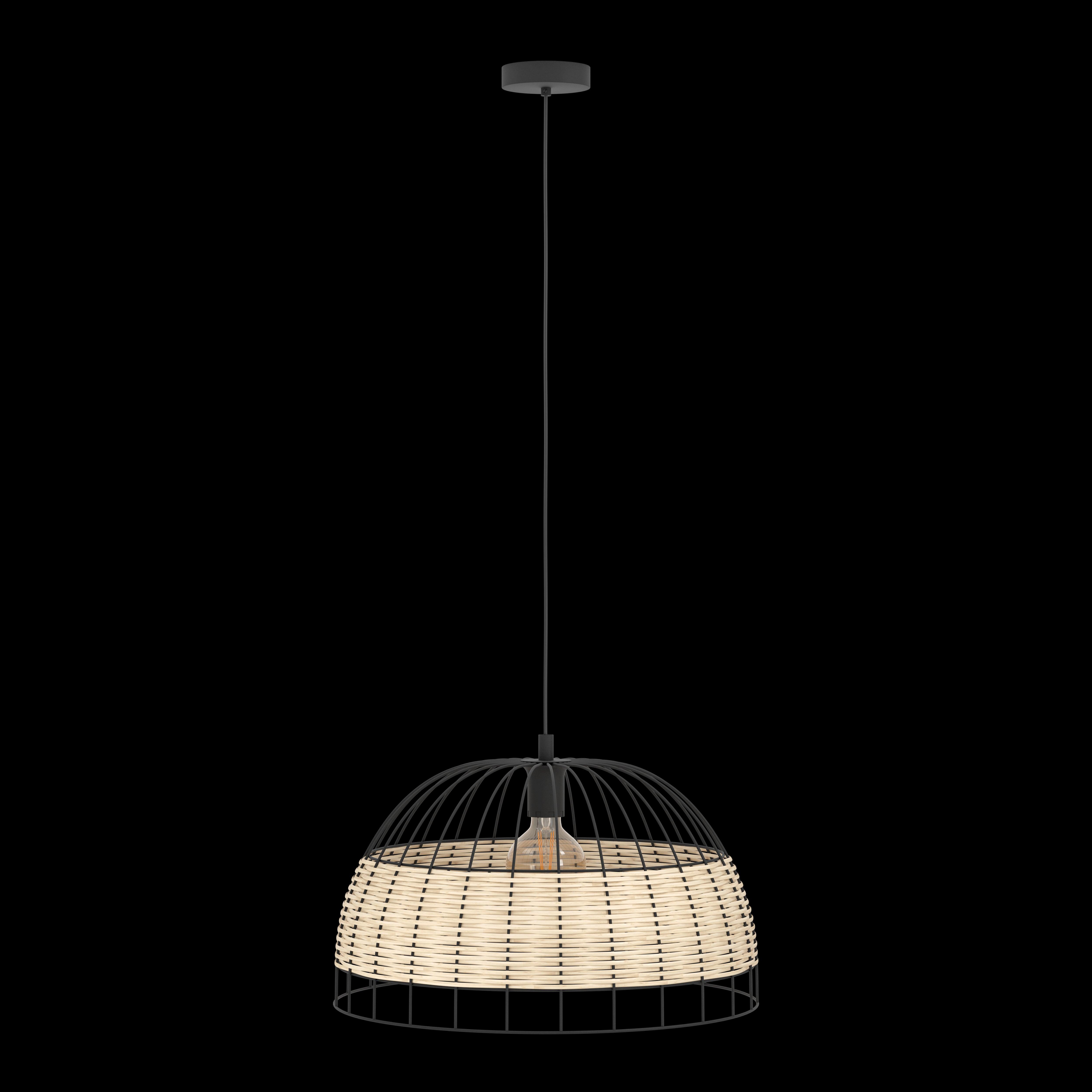 eglo anwick black metal frame rattan ceiling pendant 50cm kitchen lighting
