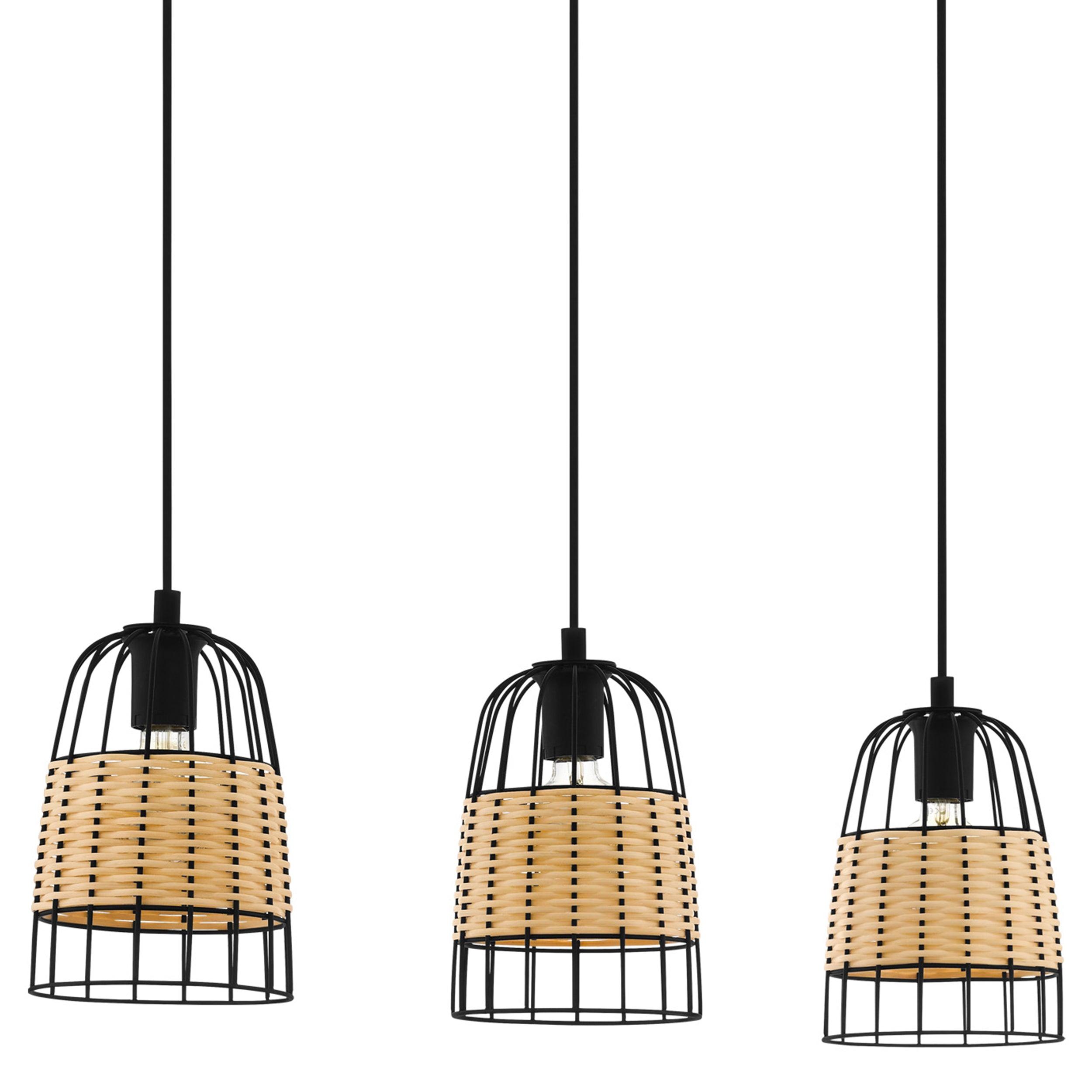 eglo anwick 3 light black frame rattan ceiling pendant Kitchen Lighting Close Up