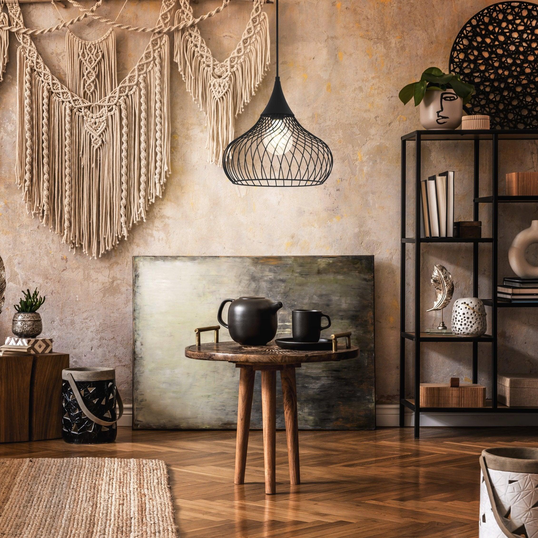 eglo staverton black wire lampshade ceiling pendant