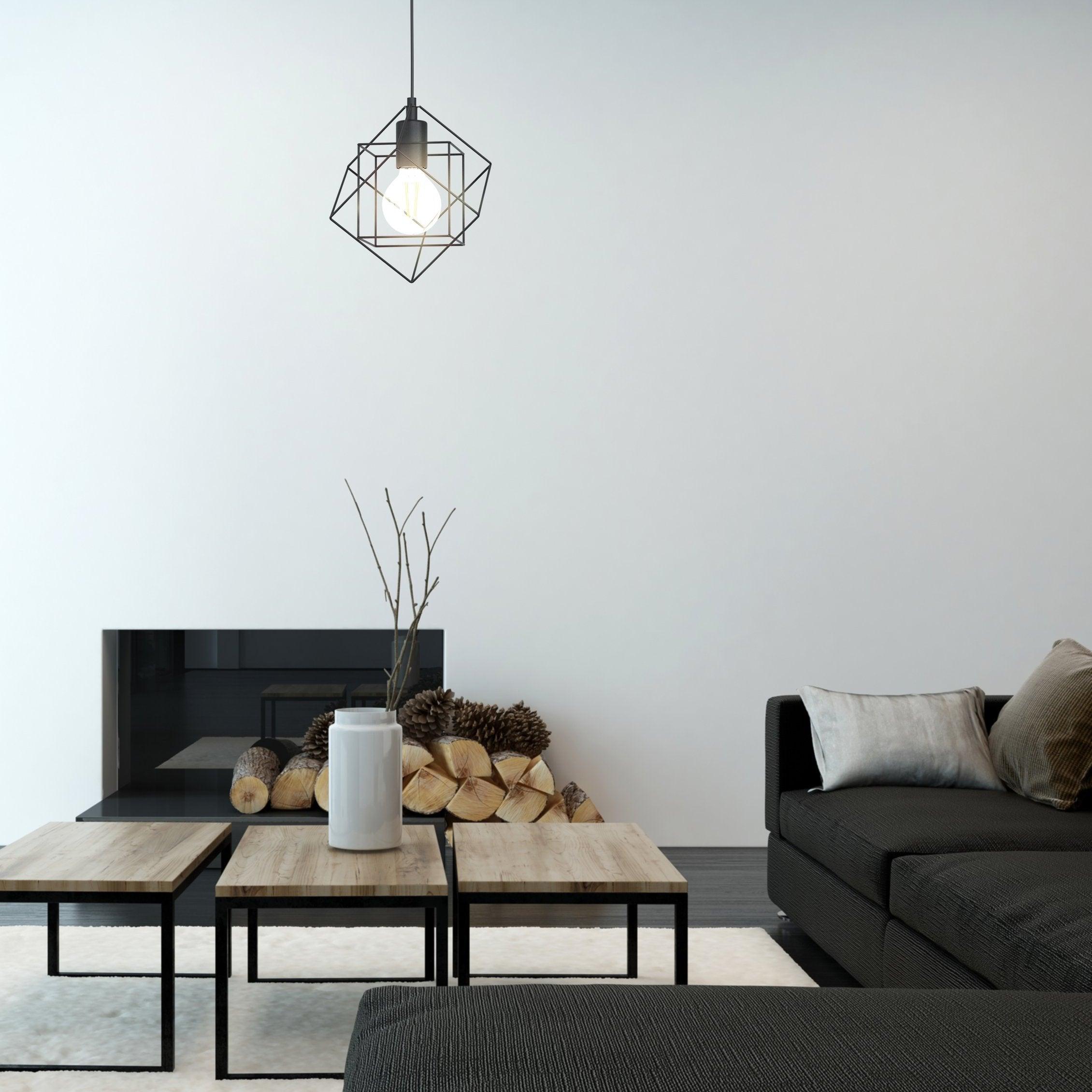 eglo straiton two square black wire framed ceiling pendant living room close up