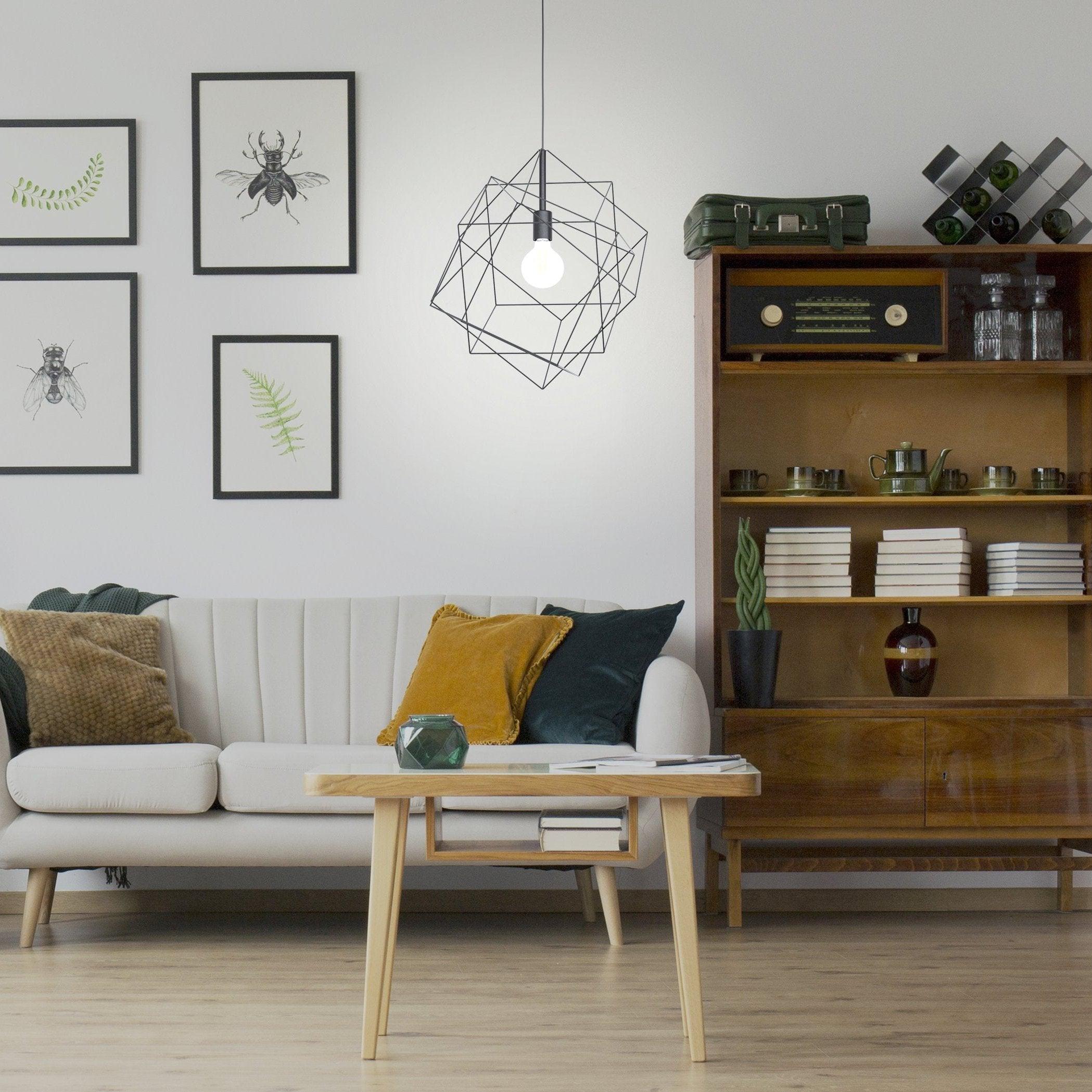 eglo straiton three square black wire framed ceiling pendant