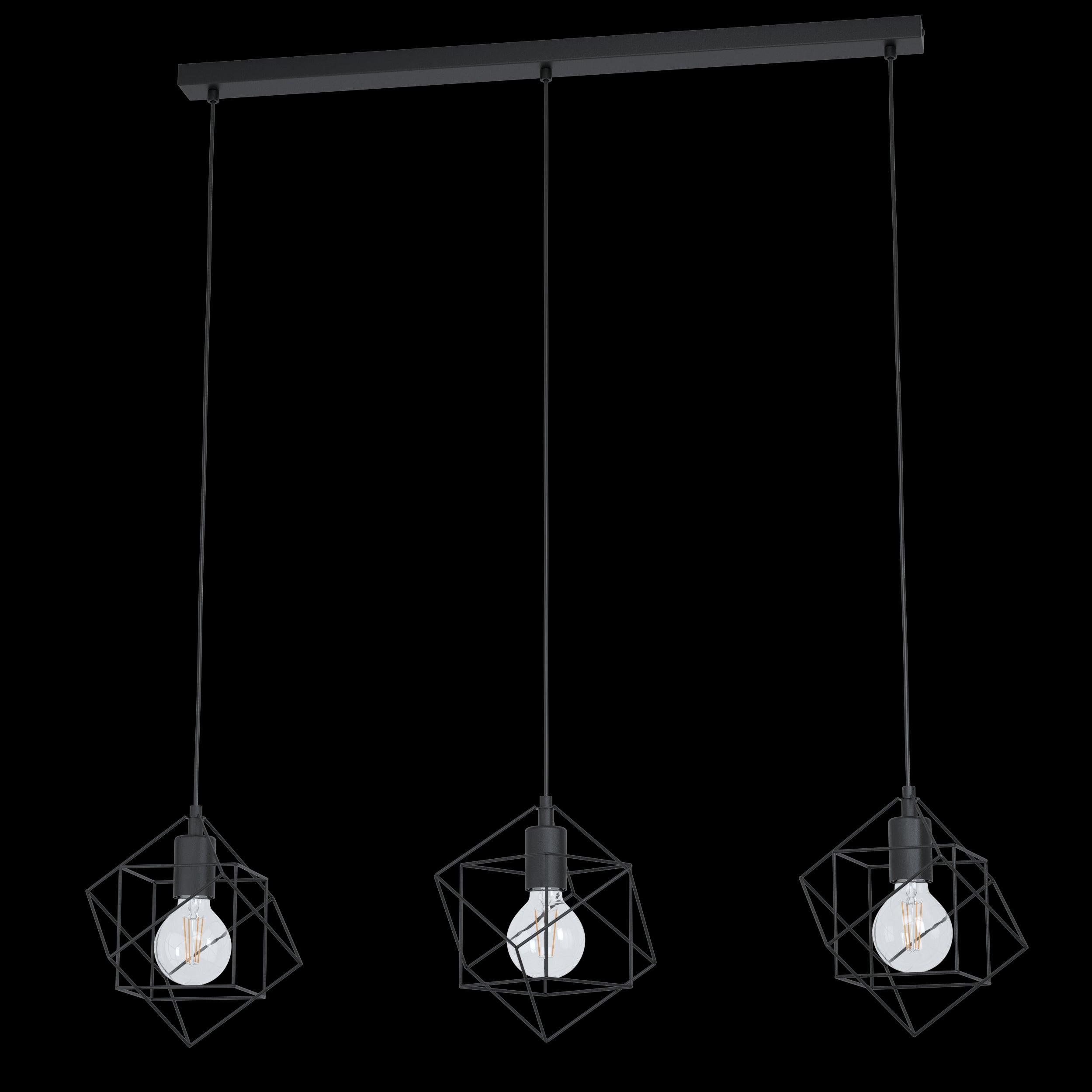 eglo straiton three square black wire framed 3 light pendant living room close up