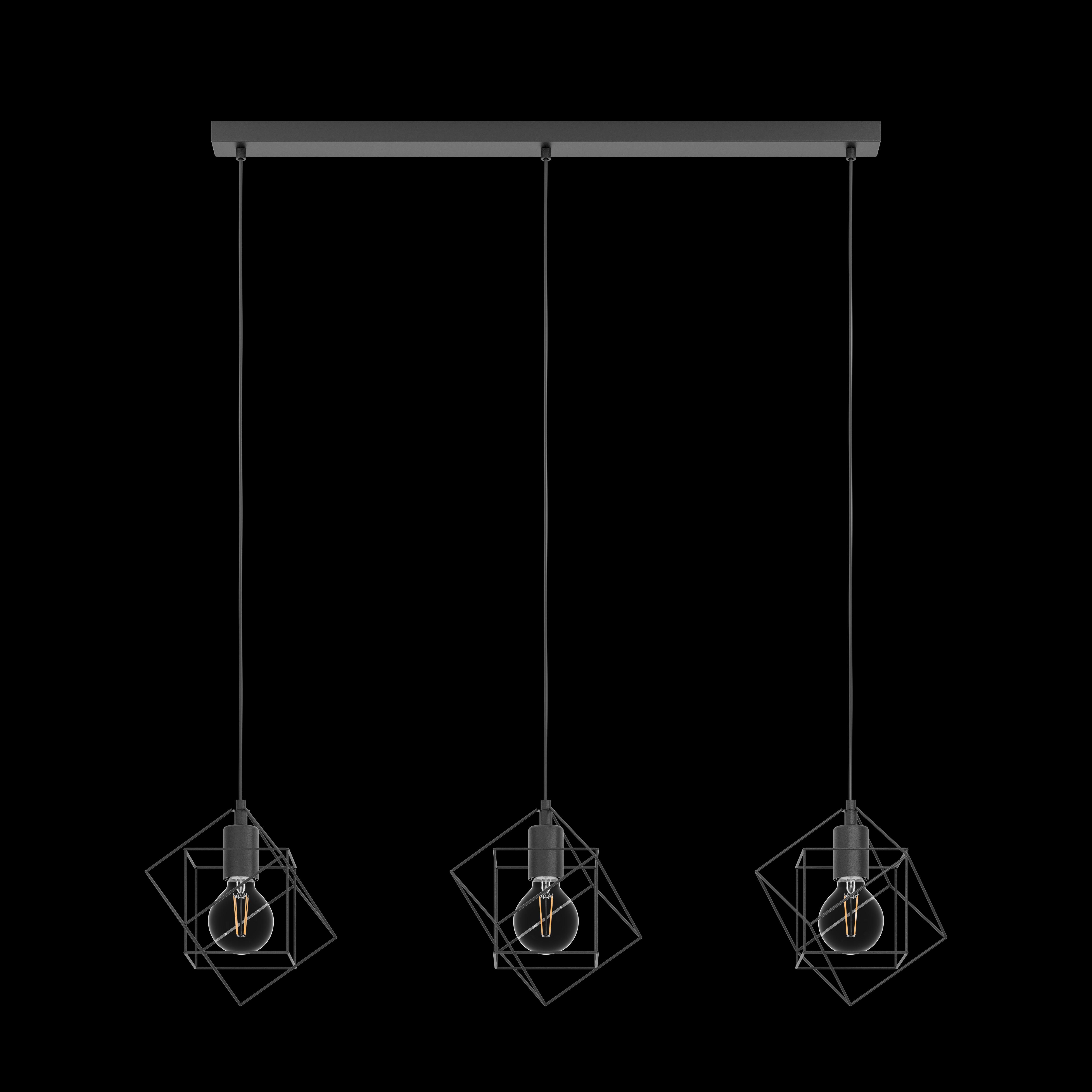 eglo straiton three square black wire framed 3 light pendant living room image