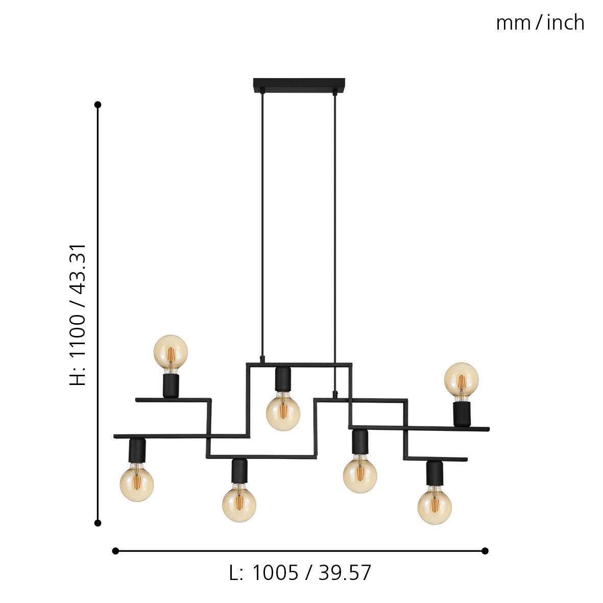 eglo fembard 7 light black metal ceiling pendant living room close up