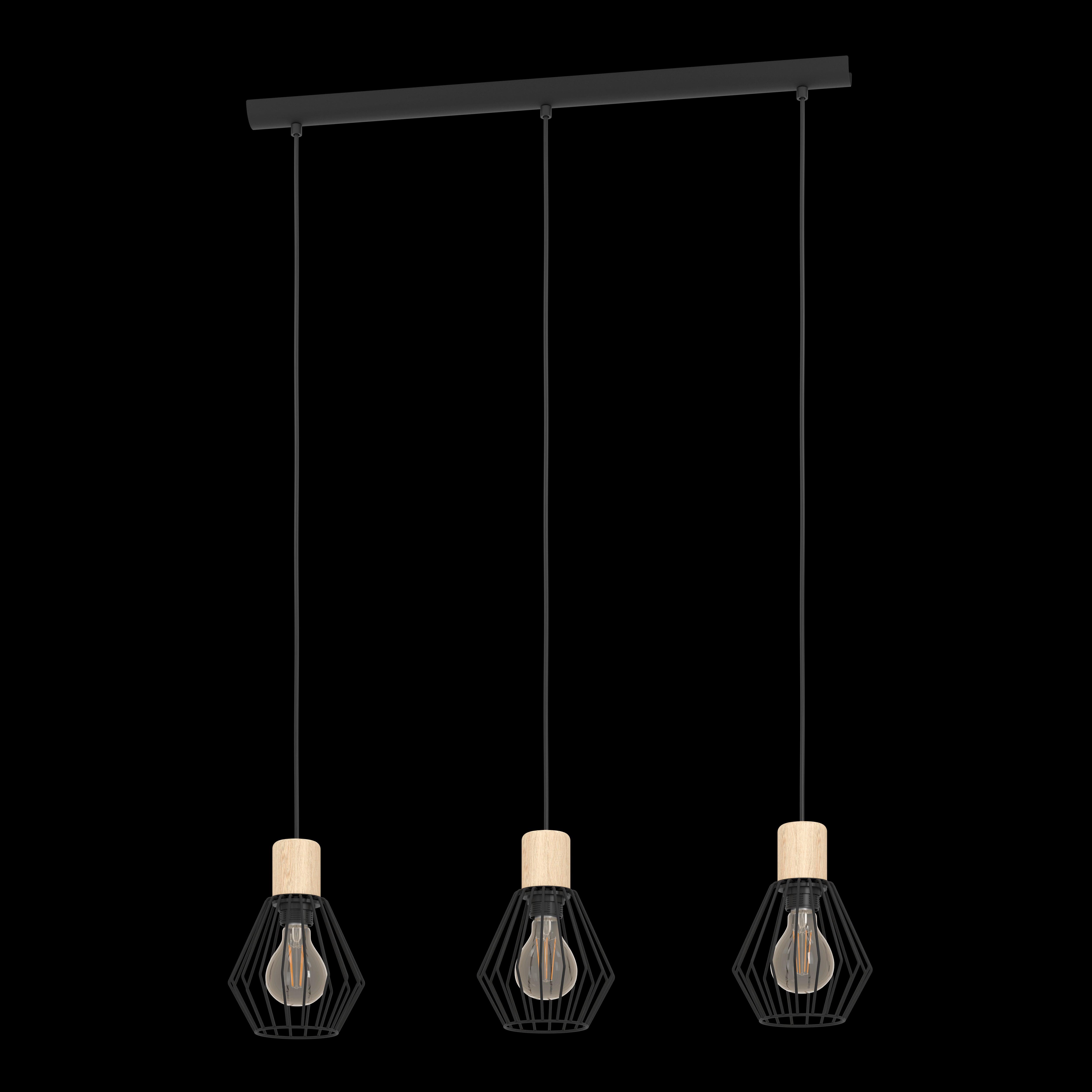 eglo palmorla 3 light ceiling pendant black wire shades living room close up