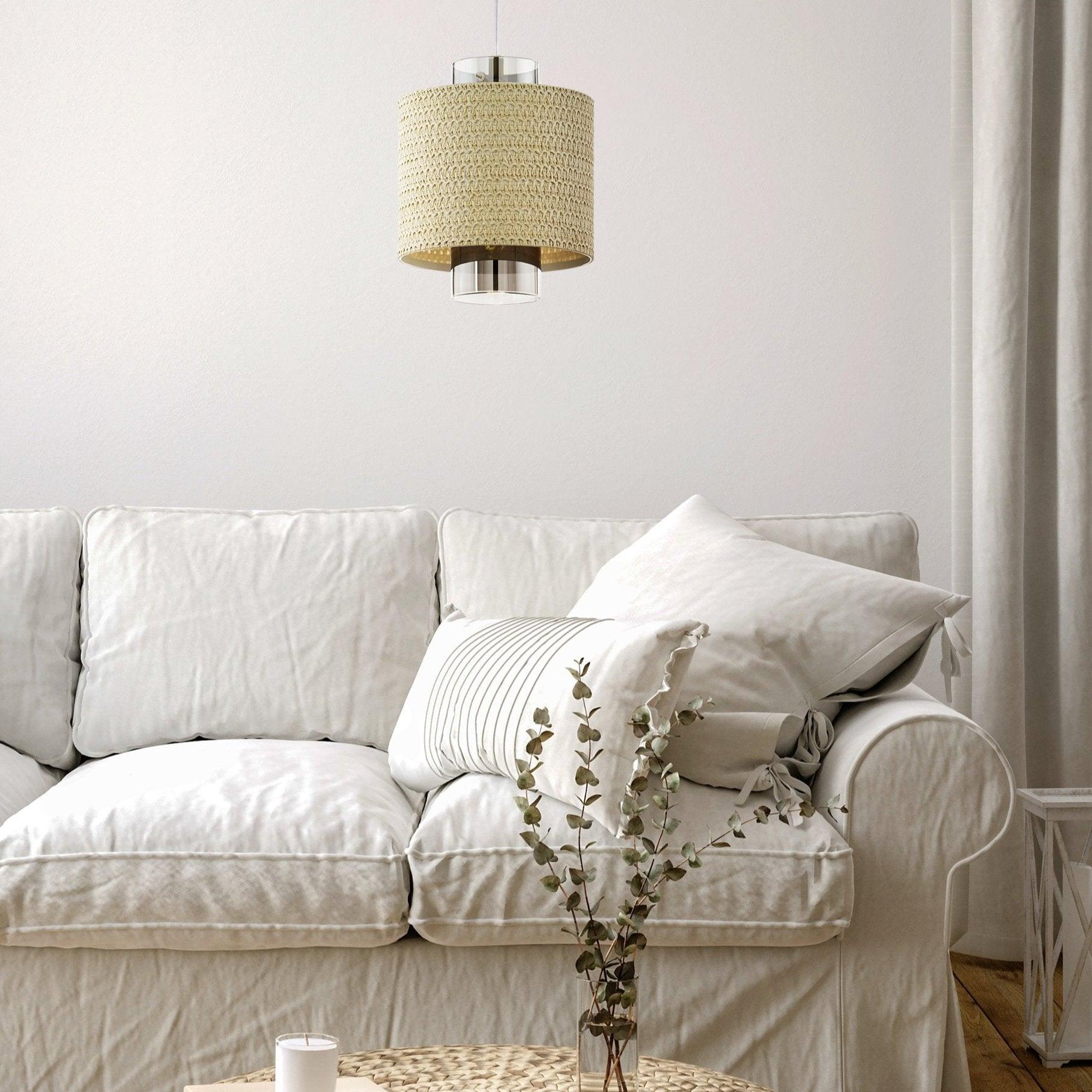 eglo mediouna seagrass and glass ceiling pendant