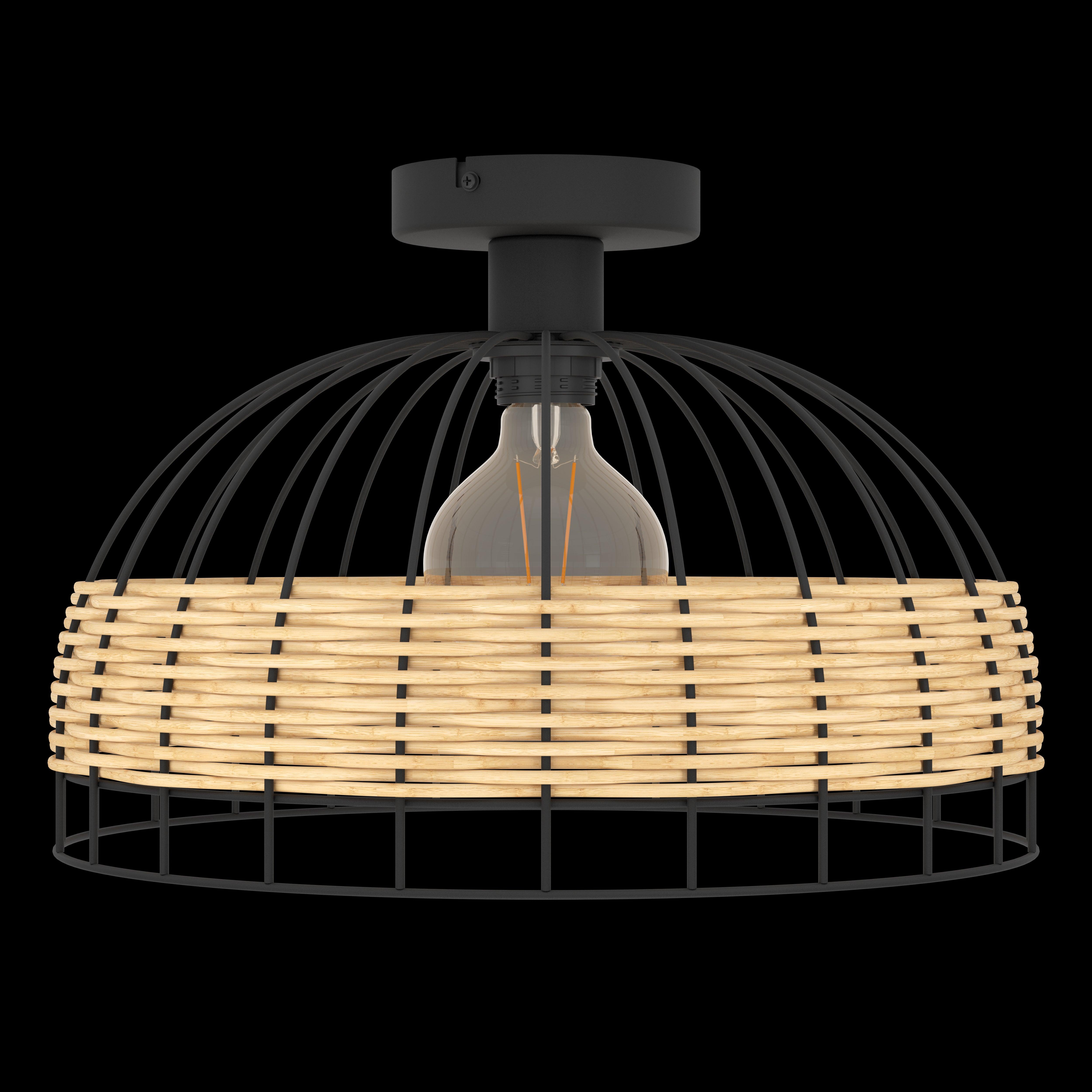 eglo anwick flush rattan black metal ceiling light living room image