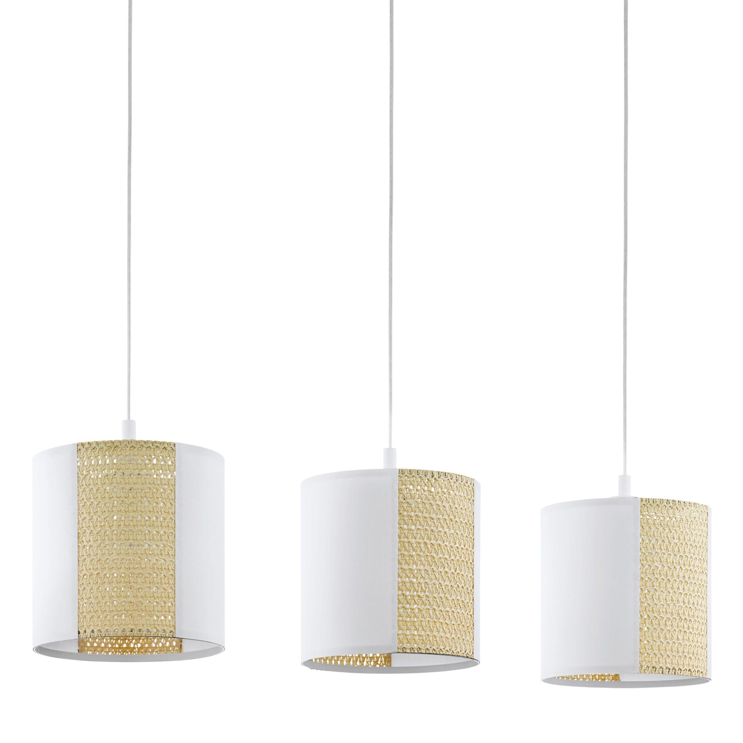 eglo arnhem 3 light kraft paper seagrass ceiling pendant Kitchen Lighting Close Up