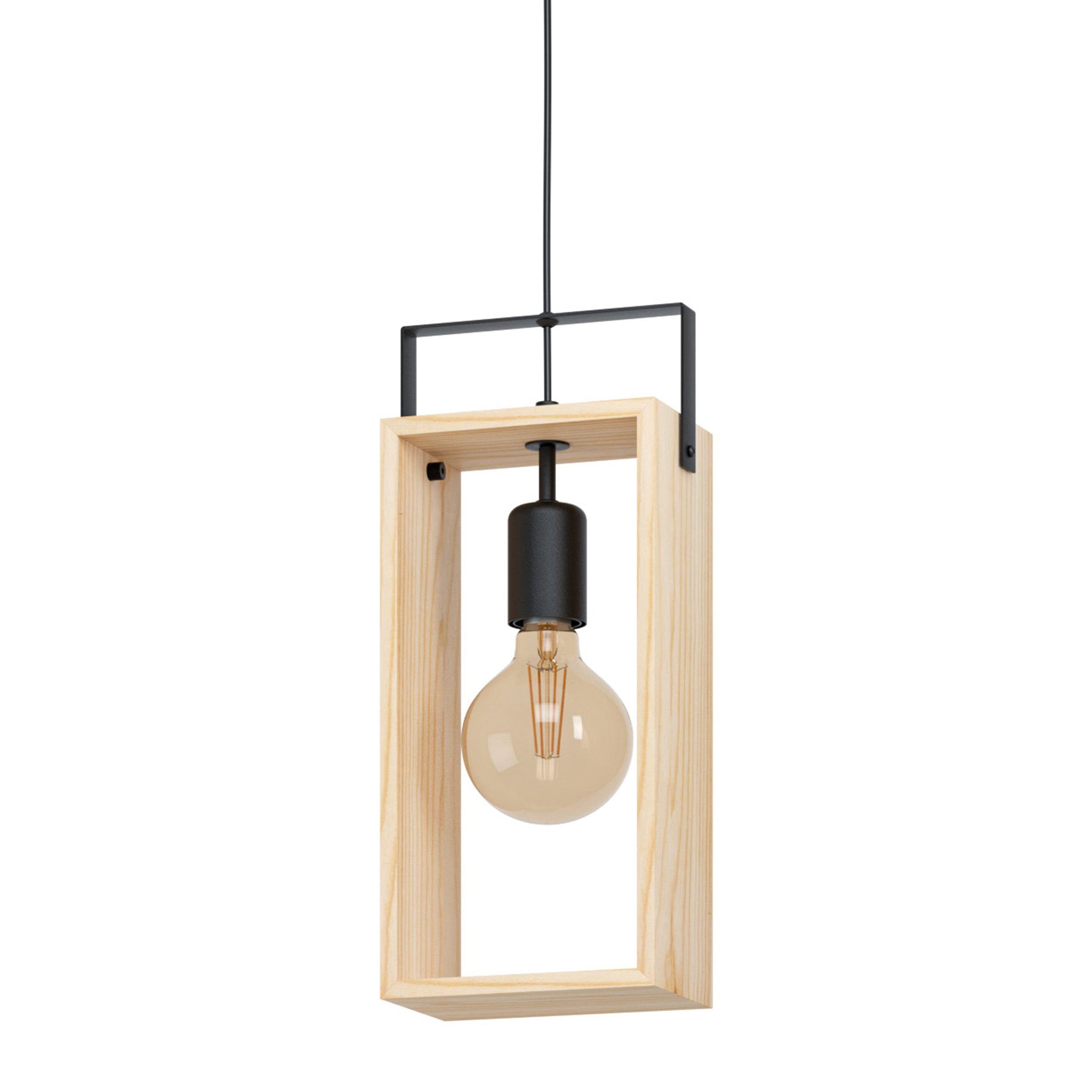 eglo famborough rectangular wood black metal ceiling pendant Kitchen Lighting Close Up