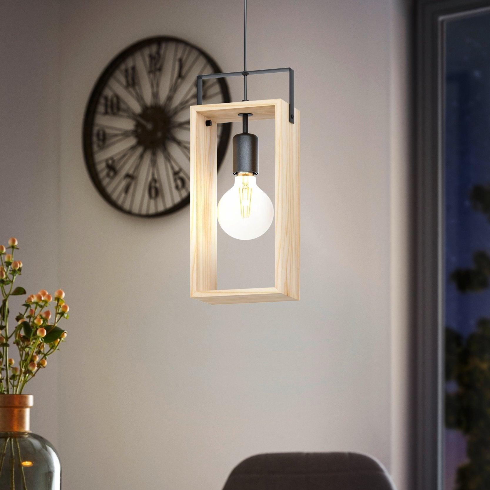 eglo famborough rectangular wood black metal ceiling pendant