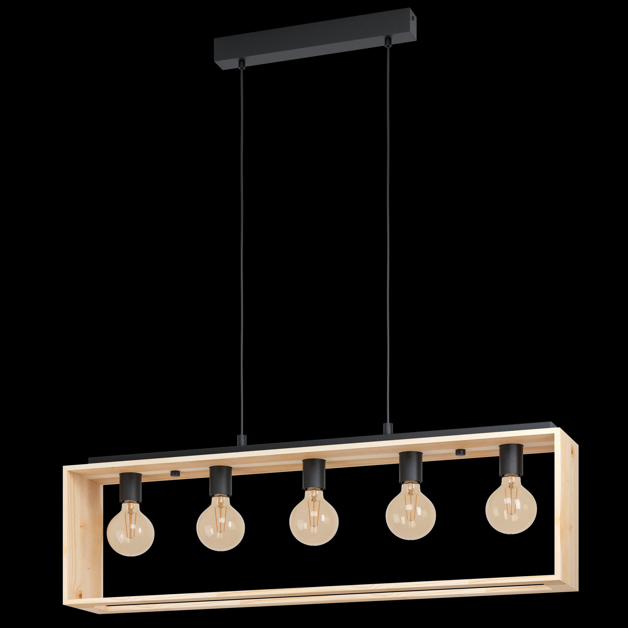 eglo famborough 5 light rectangular wood metal ceiling pendant living room image