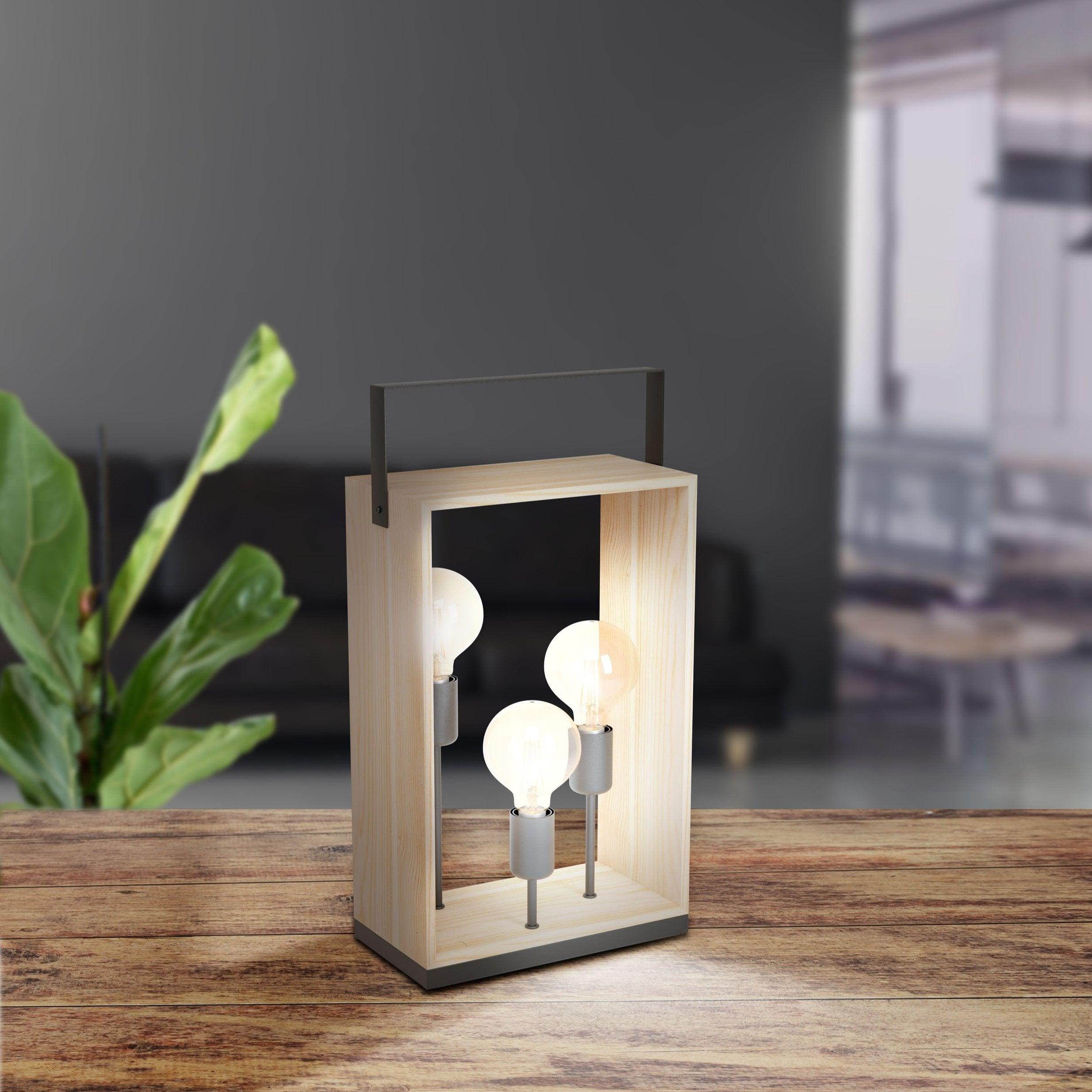 eglo famborough natural square 3 light wooden table lamp