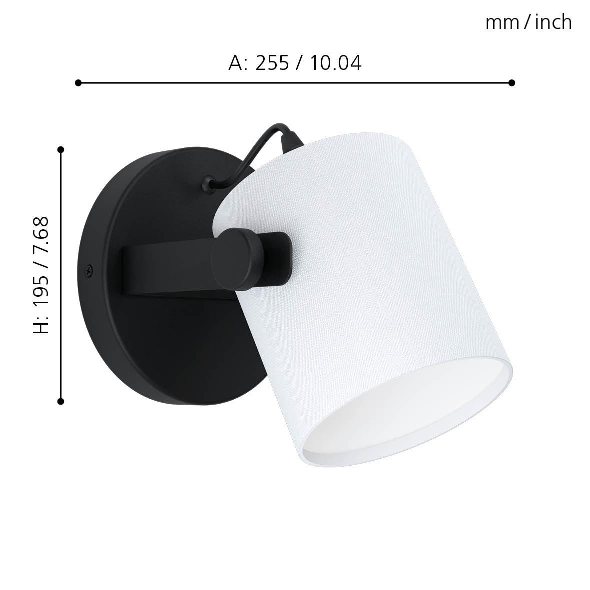 eglo hornwood 1 black wall light white fabric shade living room close up