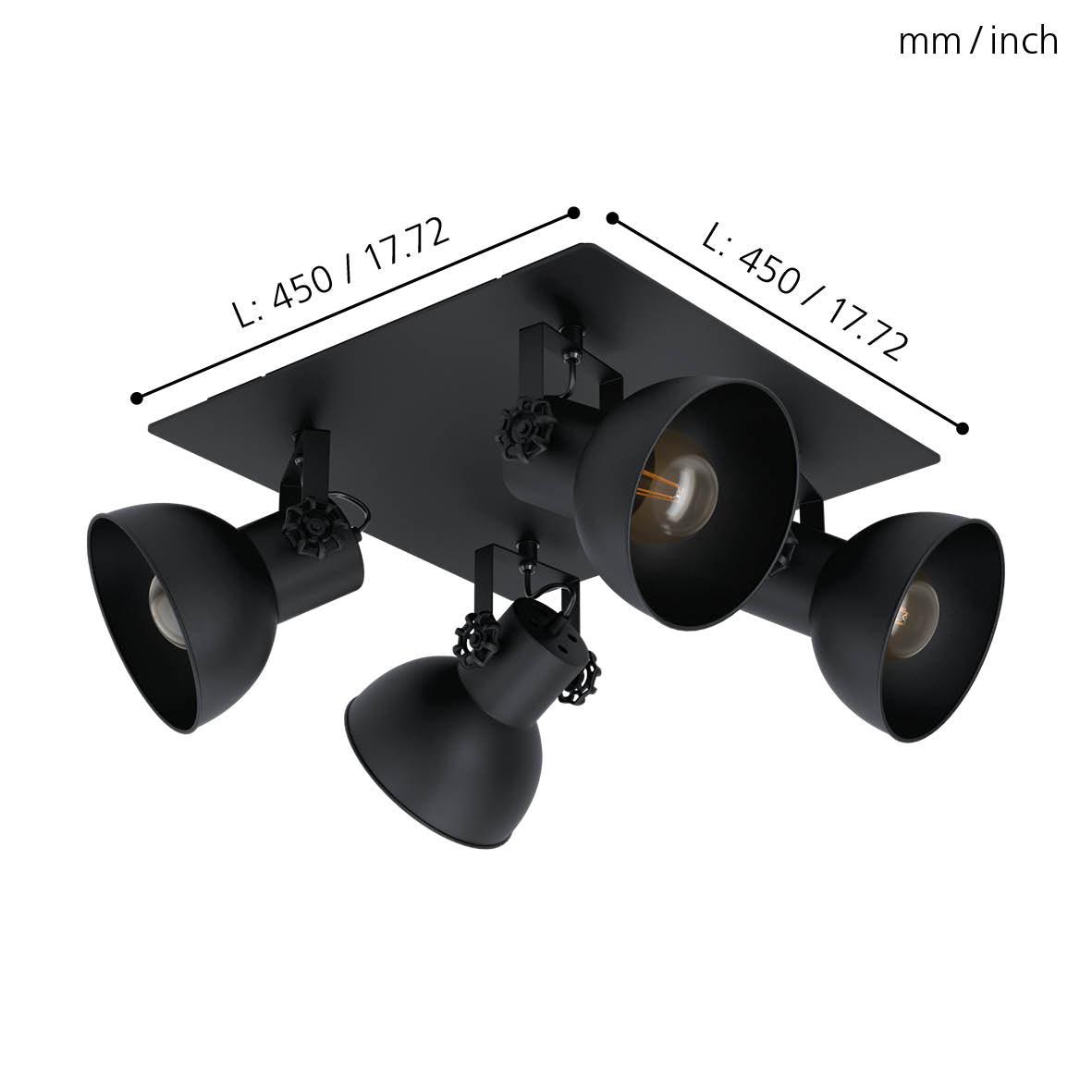 eglo barnstaple 1 black 4 light plate spotlight living room close up