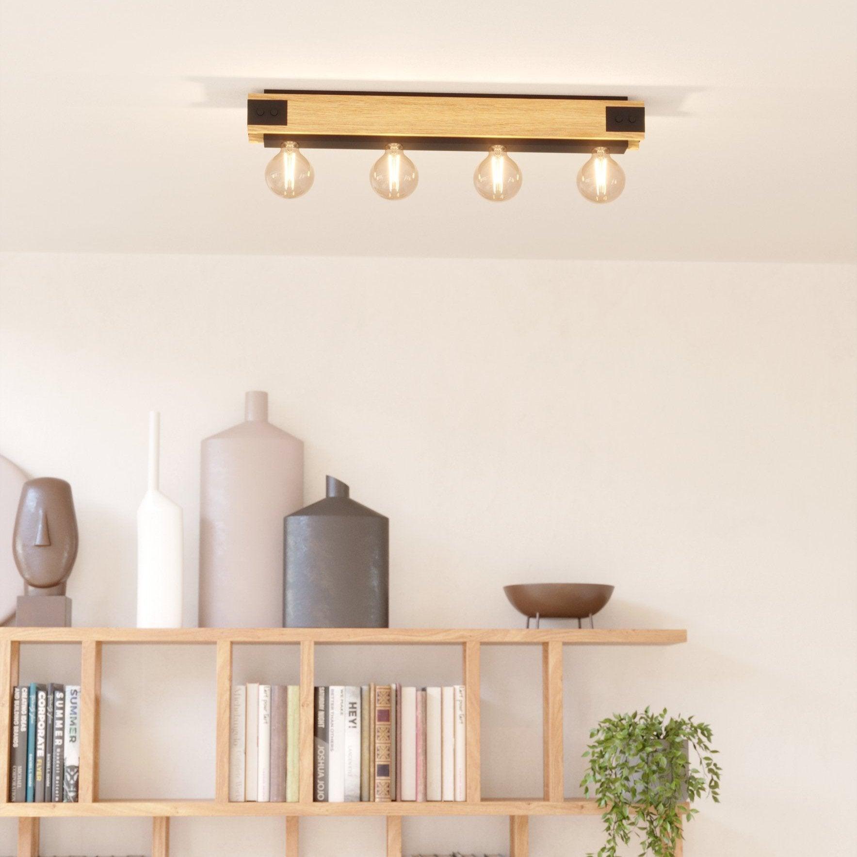 eglo layham flush 4 light wooden bar ceiling light