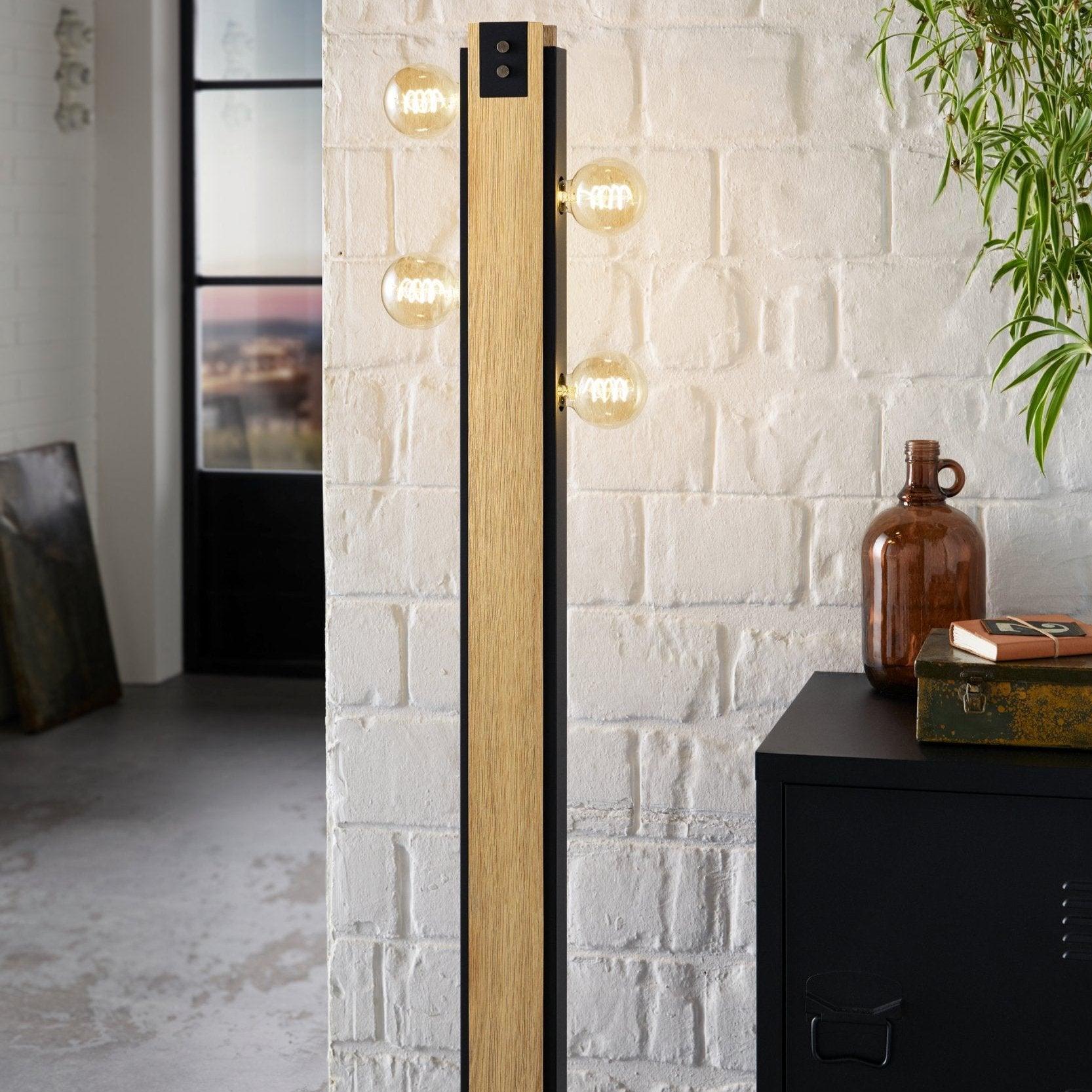eglo layham 4 light black wooden floor lamp living room image