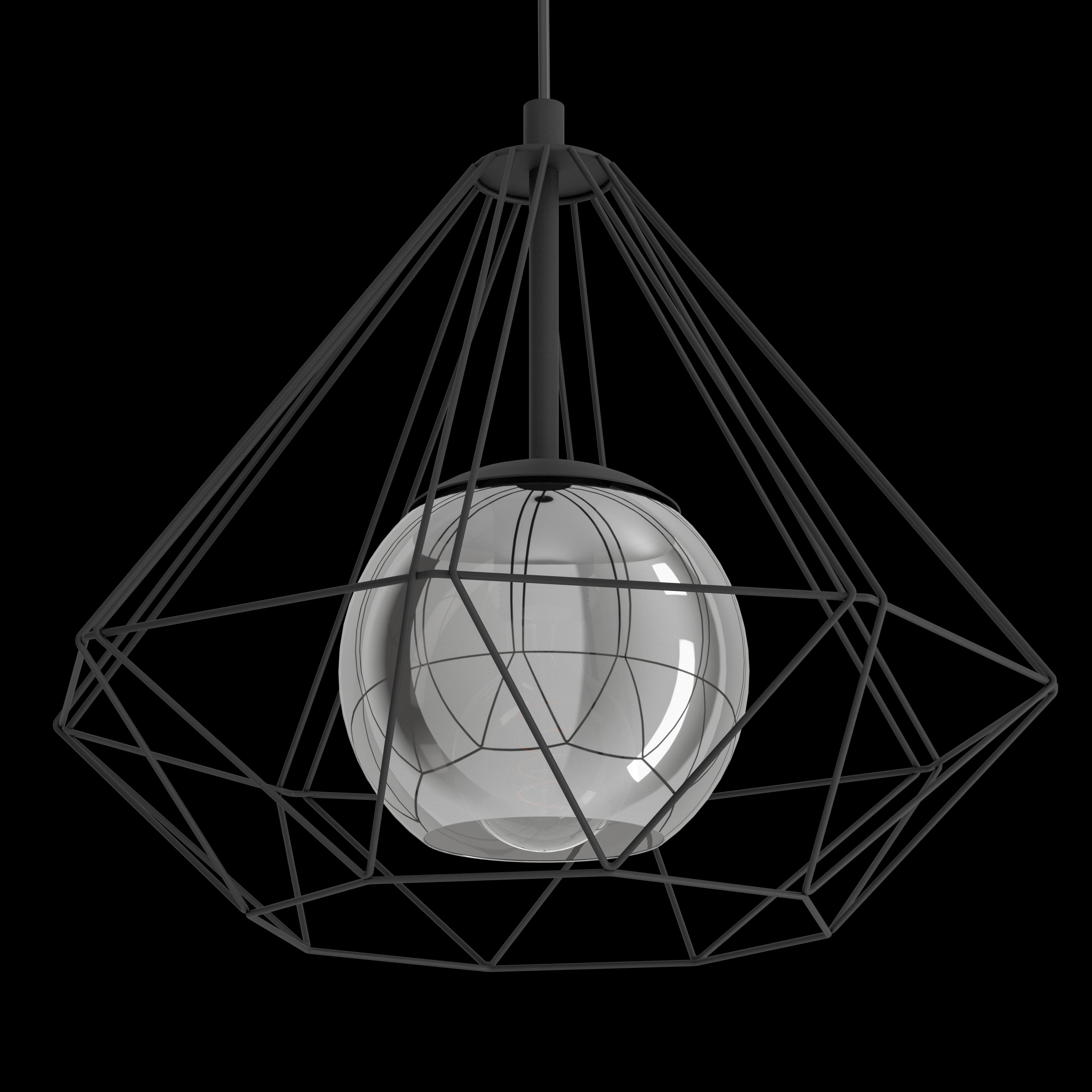 eglo vernham black diamond shaped wire ceiling pendant living room close up