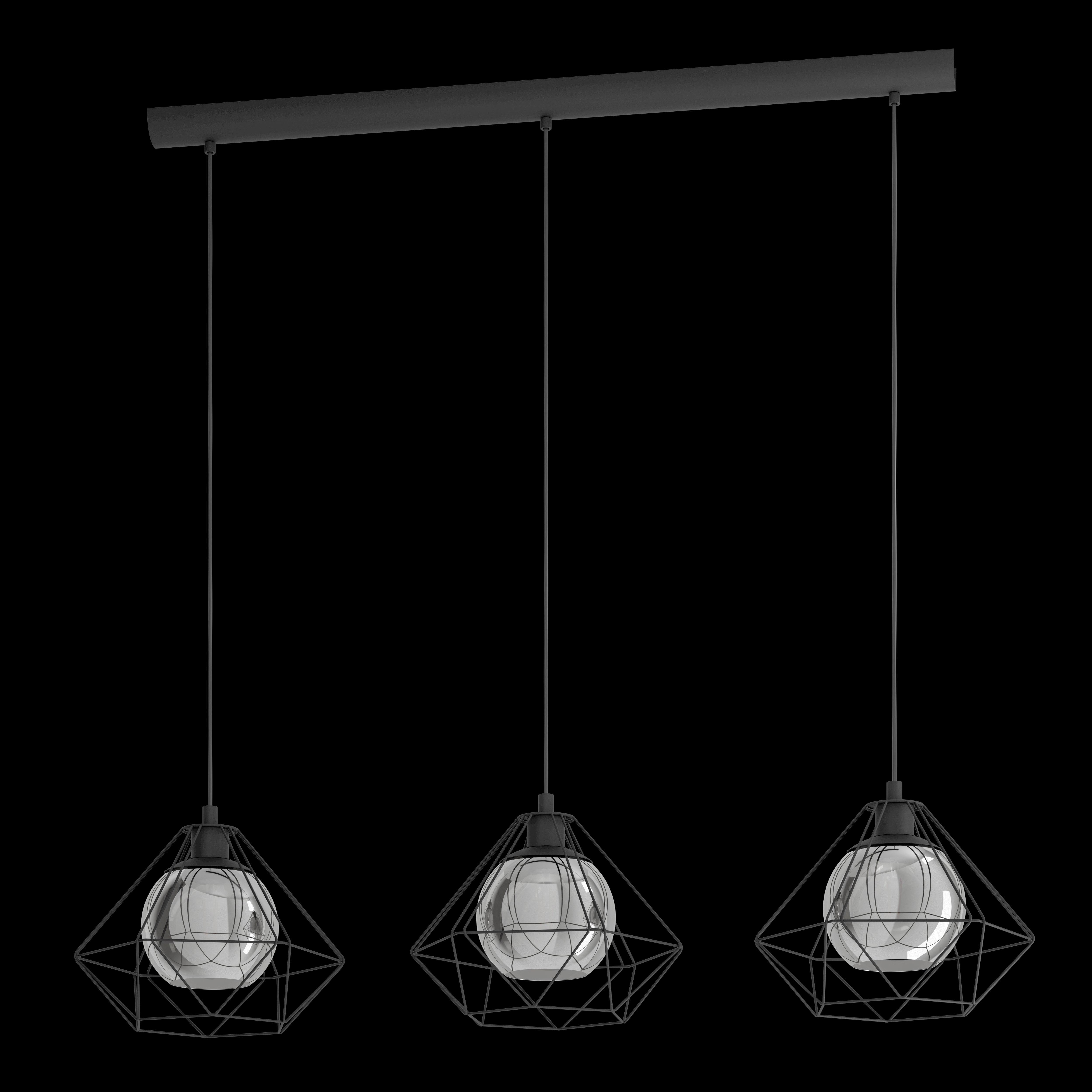 eglo vernham 3 light black diamond shaped wire ceiling pendant living room close up