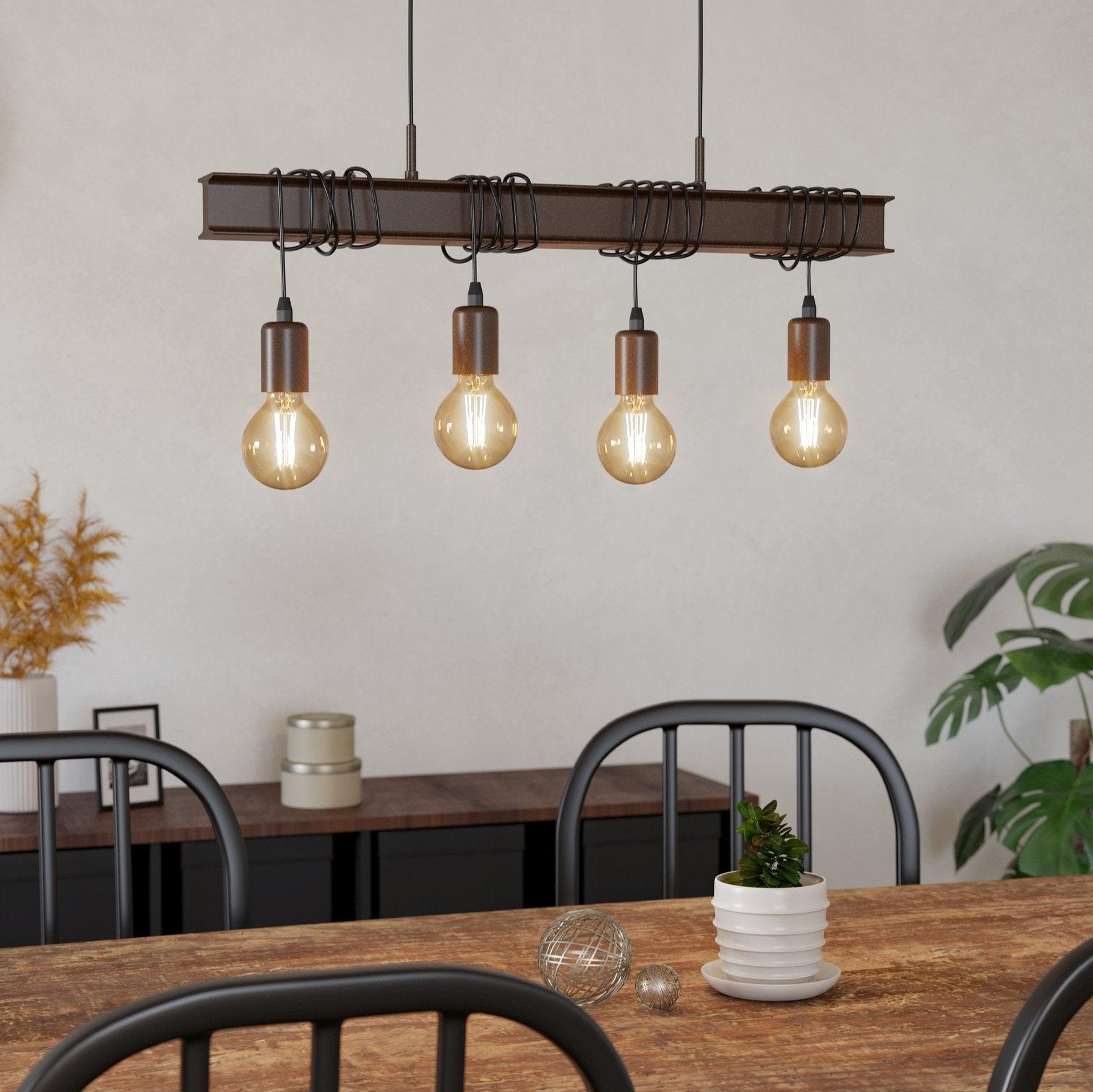 eglo townshend 4 4 light brown letal bar ceiling pendant