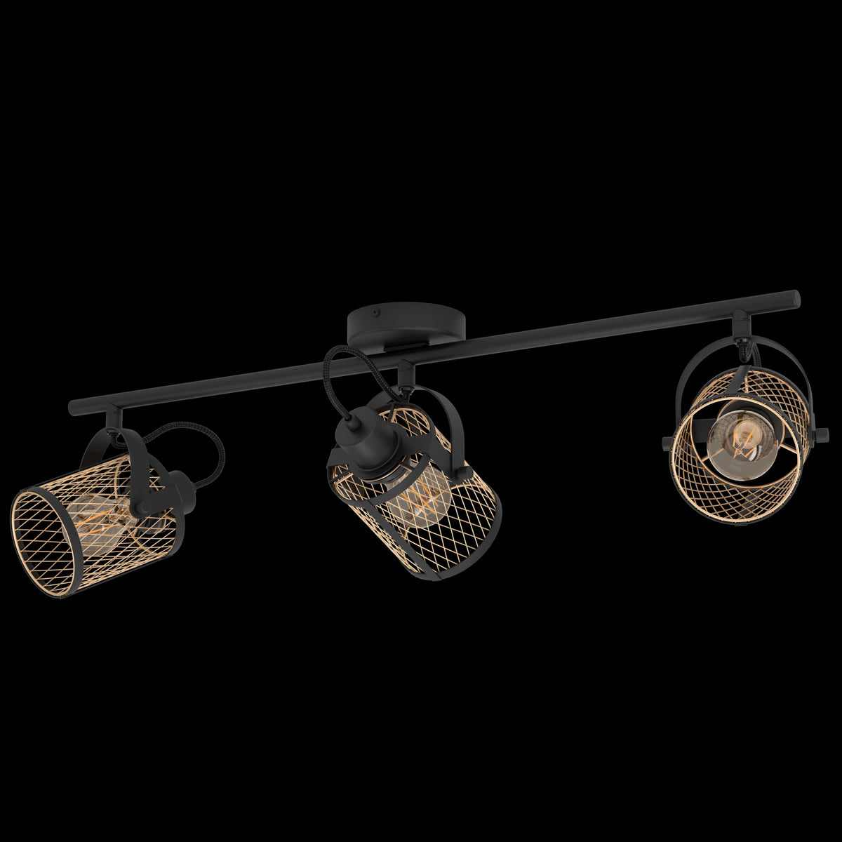 Eglo Dellow Brass Mesh & Black 3 Light Bar Spotlight-OB-180926