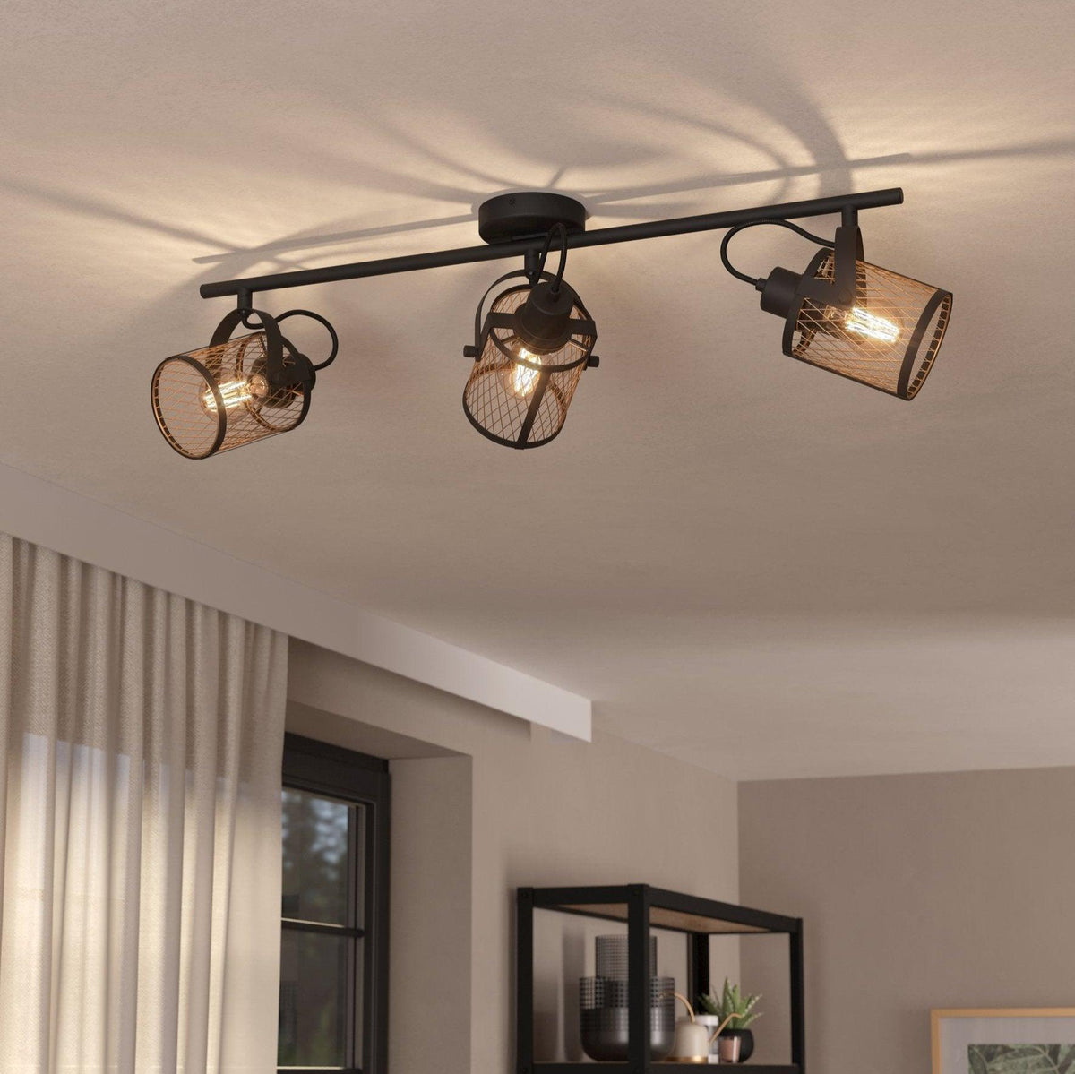 Eglo Dellow Brass Mesh & Black 3 Light Bar Spotlight-OB-180926
