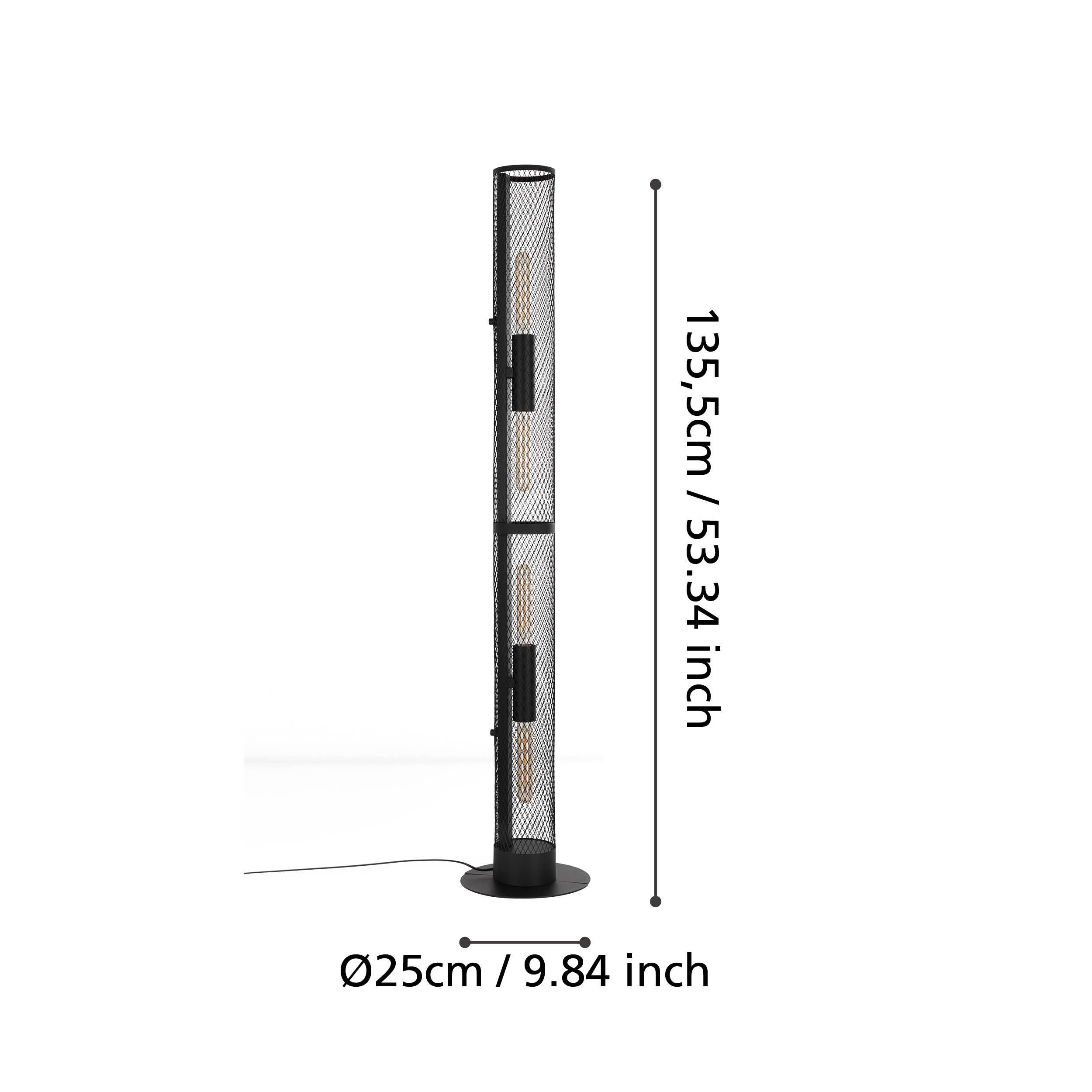 eglo redcliffe long black metal mesh cylinder floor lamp living room close up