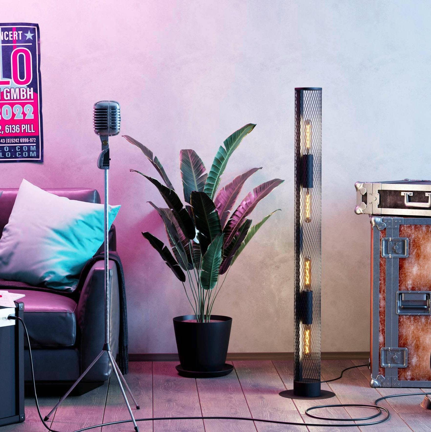 eglo redcliffe long black metal mesh cylinder floor lamp