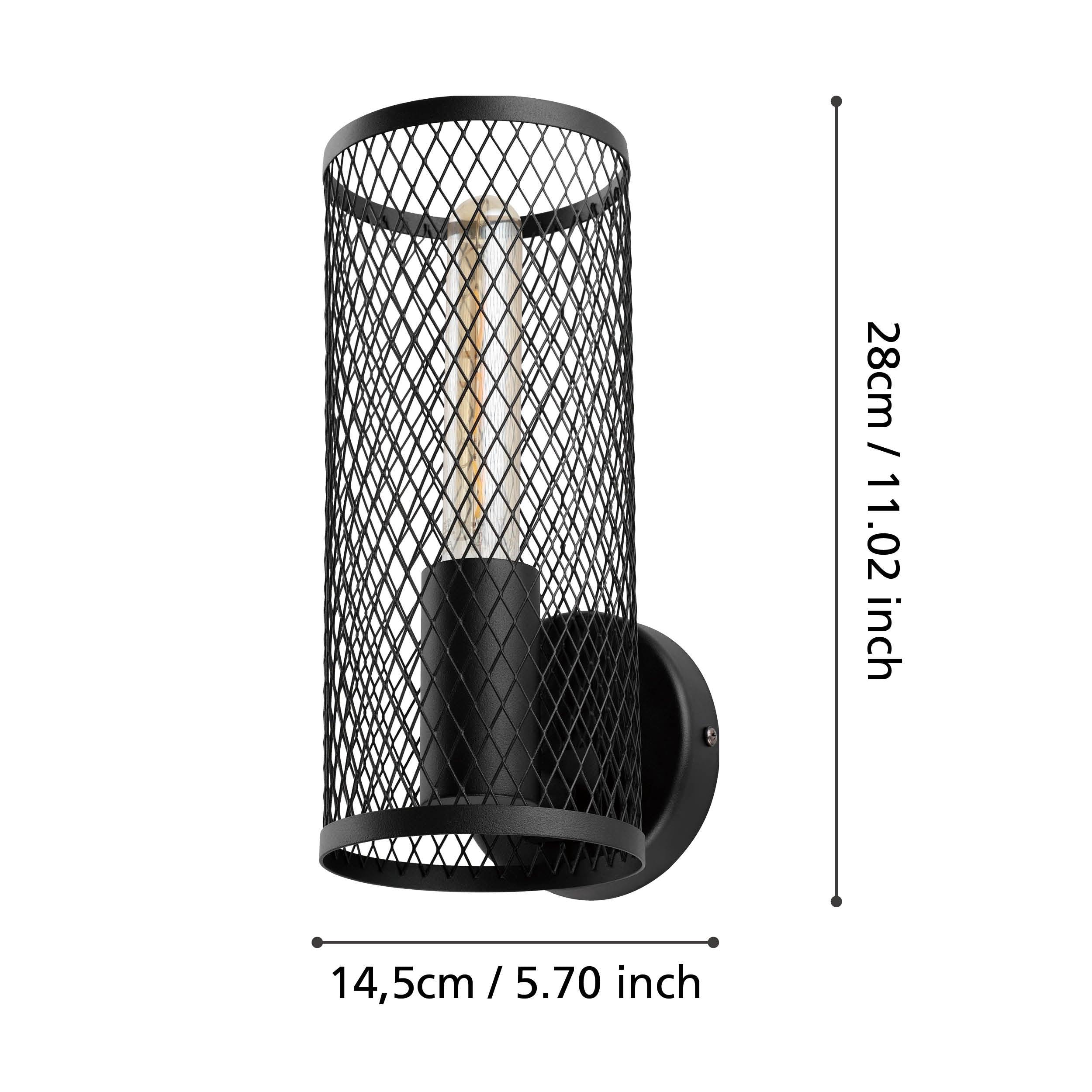 eglo redcliffe black wall light mesh cage shade living room close up