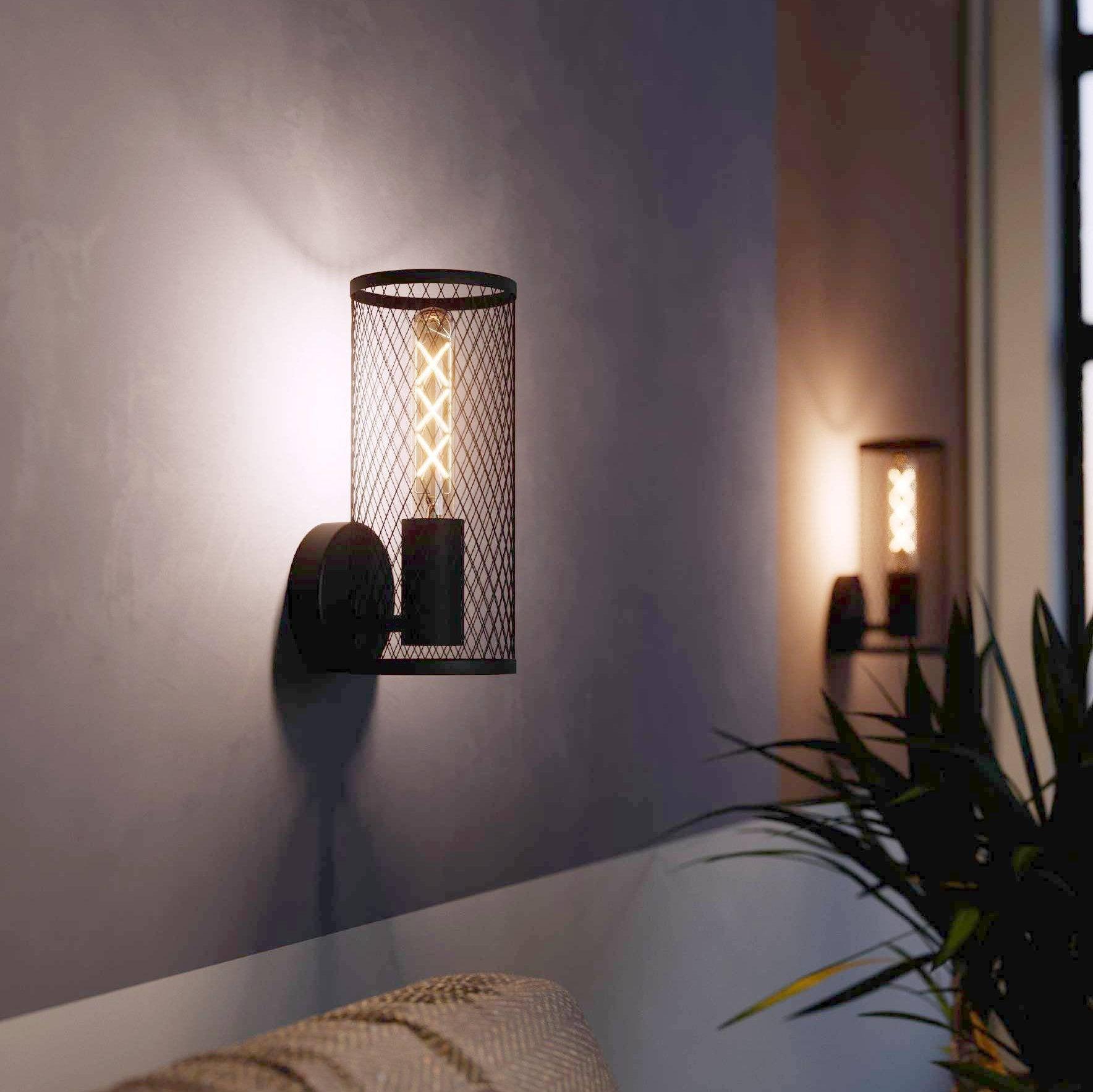 eglo redcliffe black wall light mesh cage shade