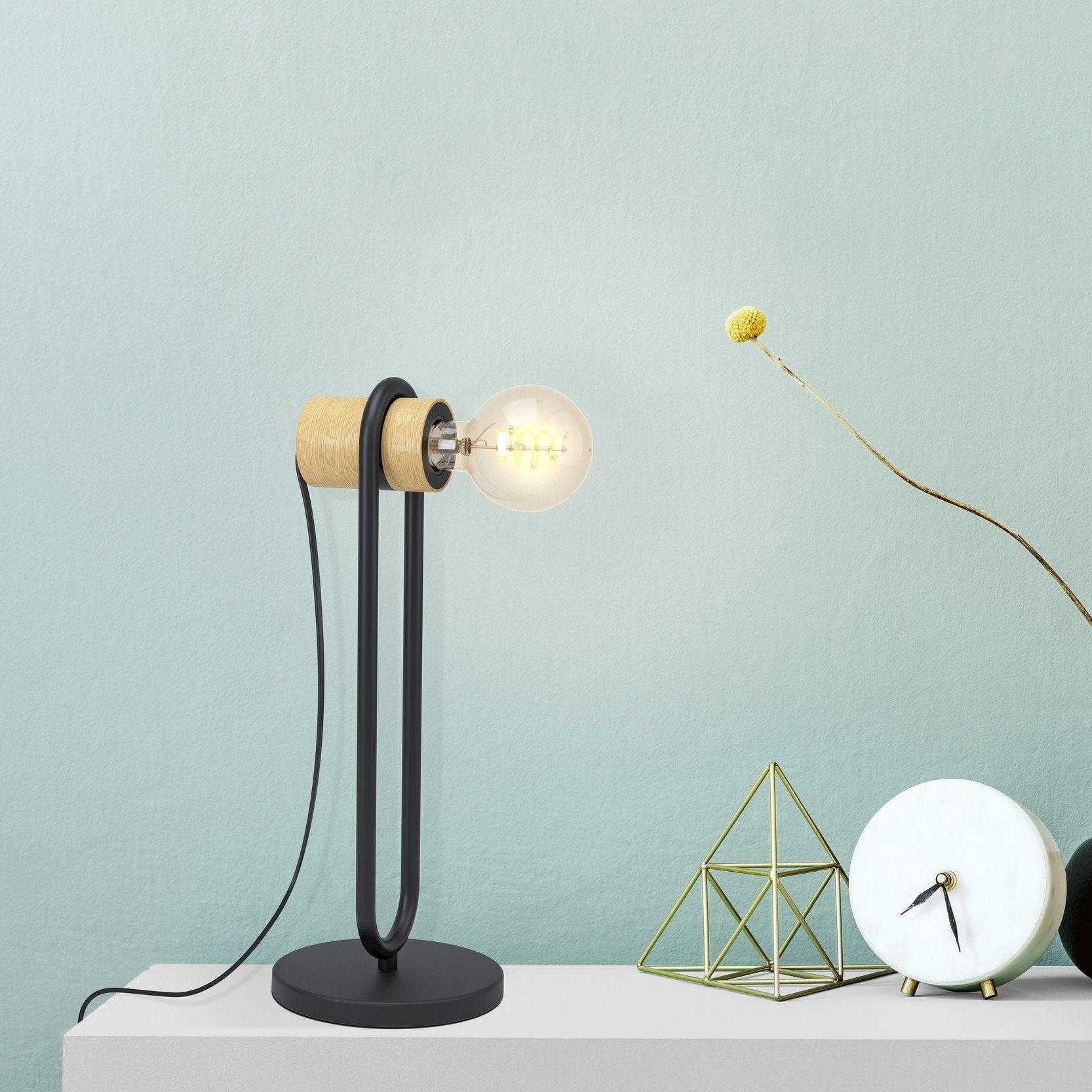 eglo chieveley black metal wood table lamp