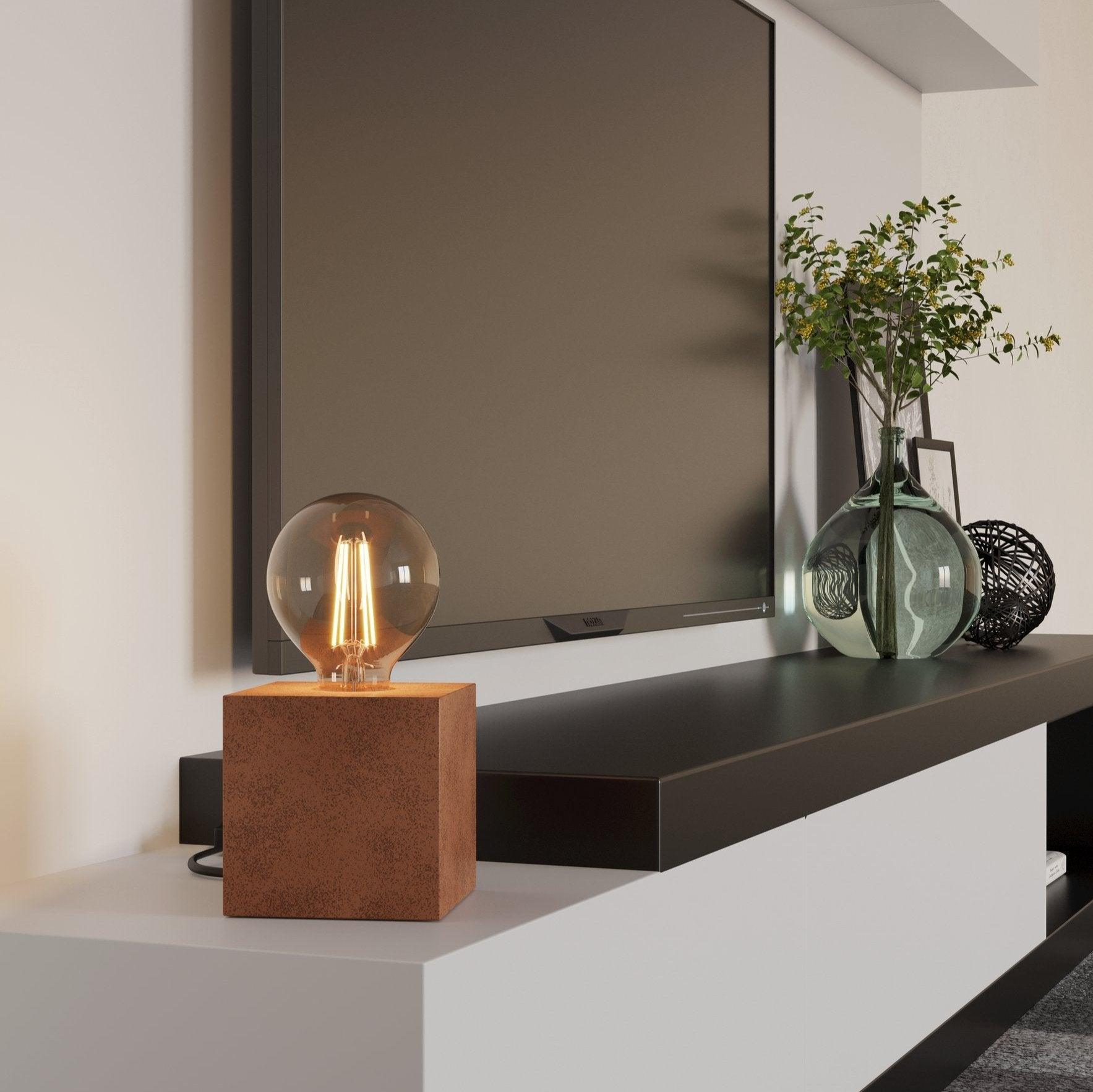 eglo prestwick 1 rust brown metal cube table lamp living room image