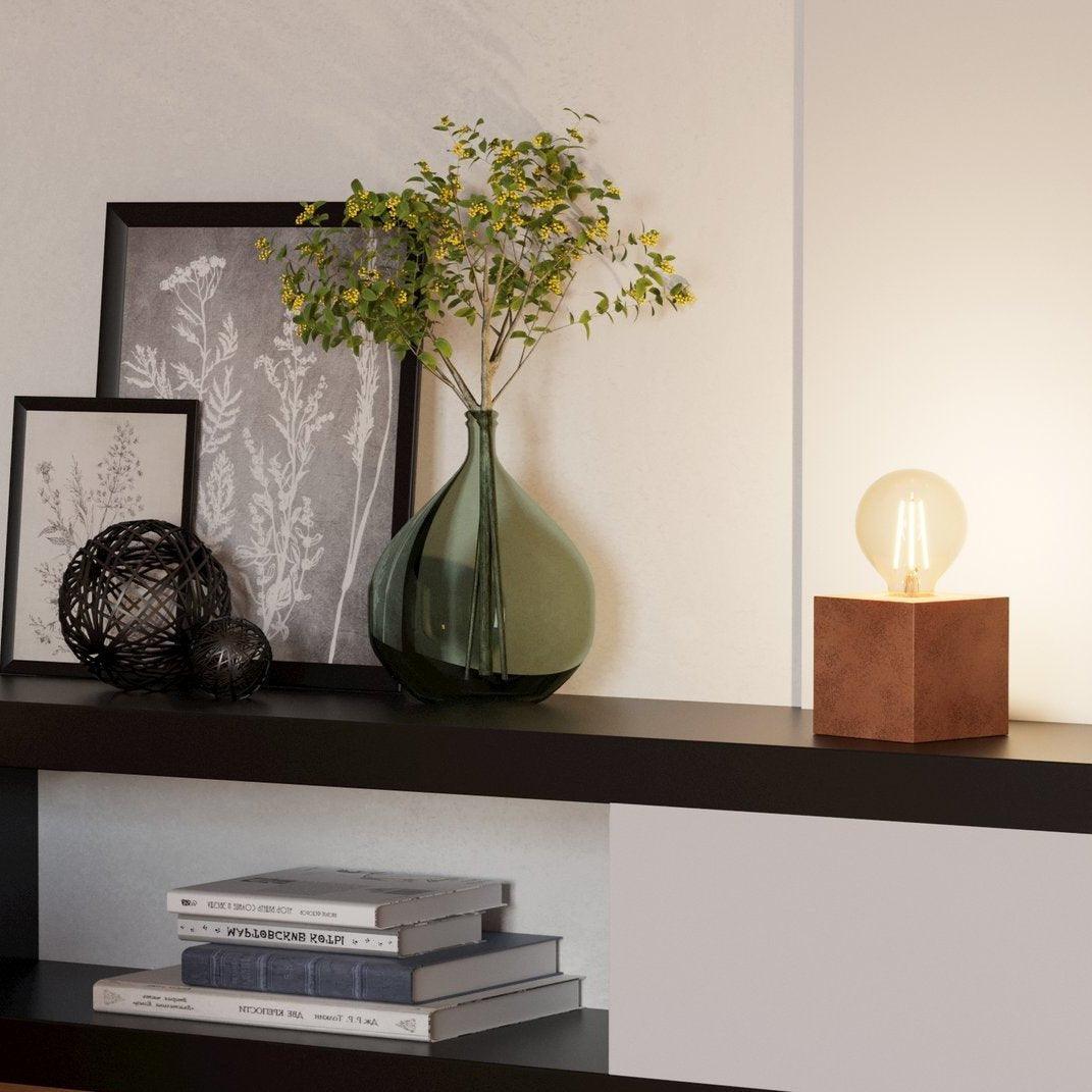 eglo prestwick 1 rust brown metal cube table lamp