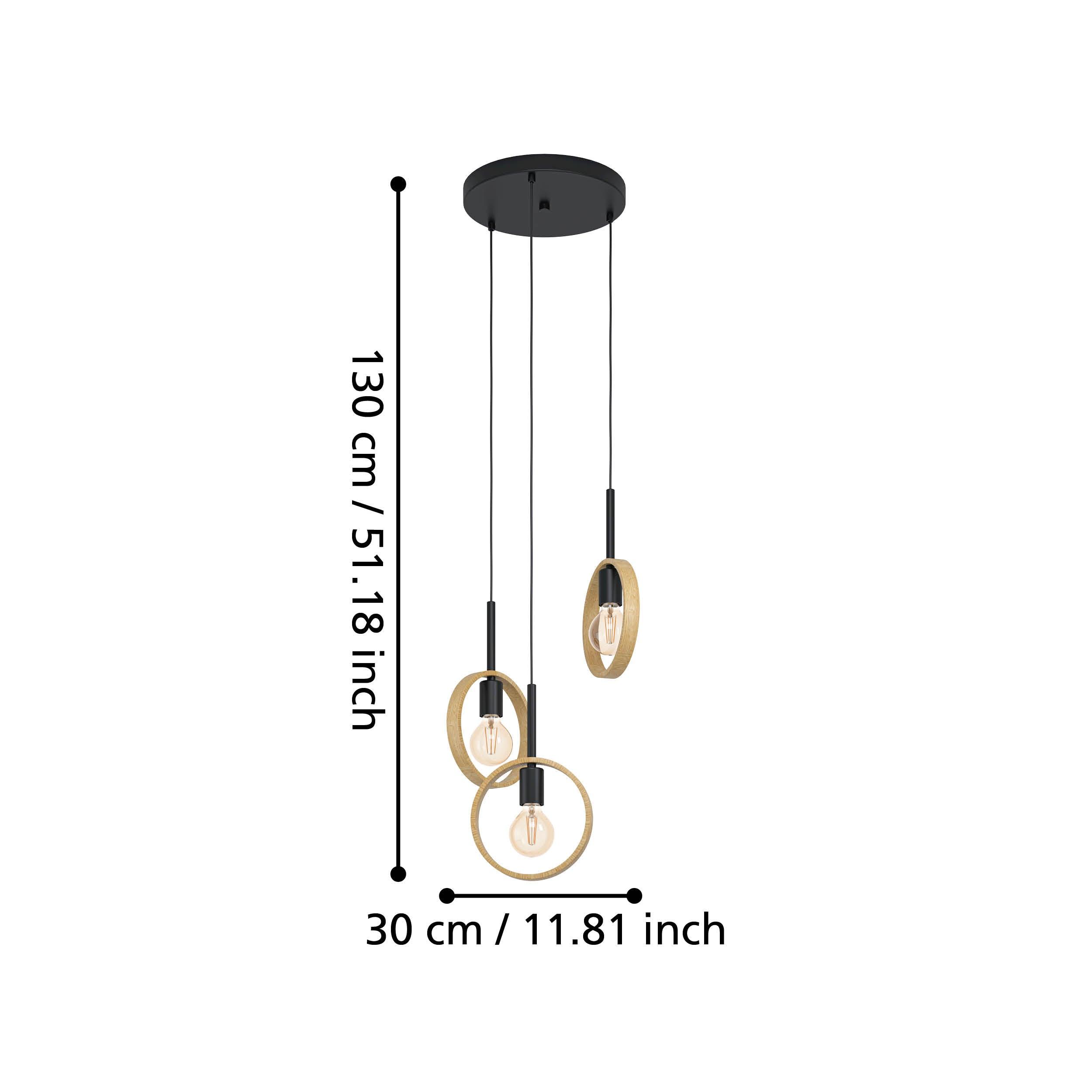 eglo ipsden 3 light hoop black ceiling pendant living room close up