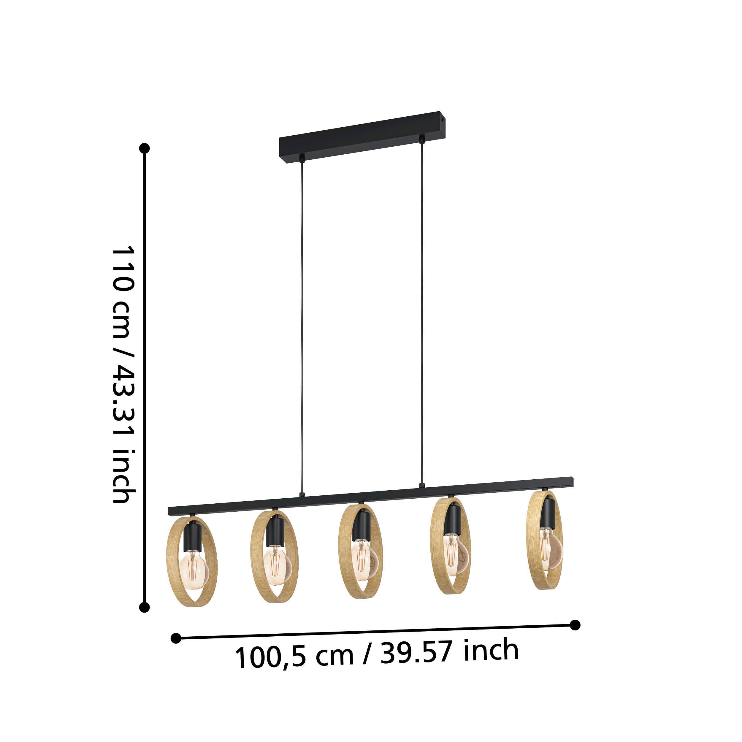 eglo ipsden 5 light hoop black ceiling pendant living room close up