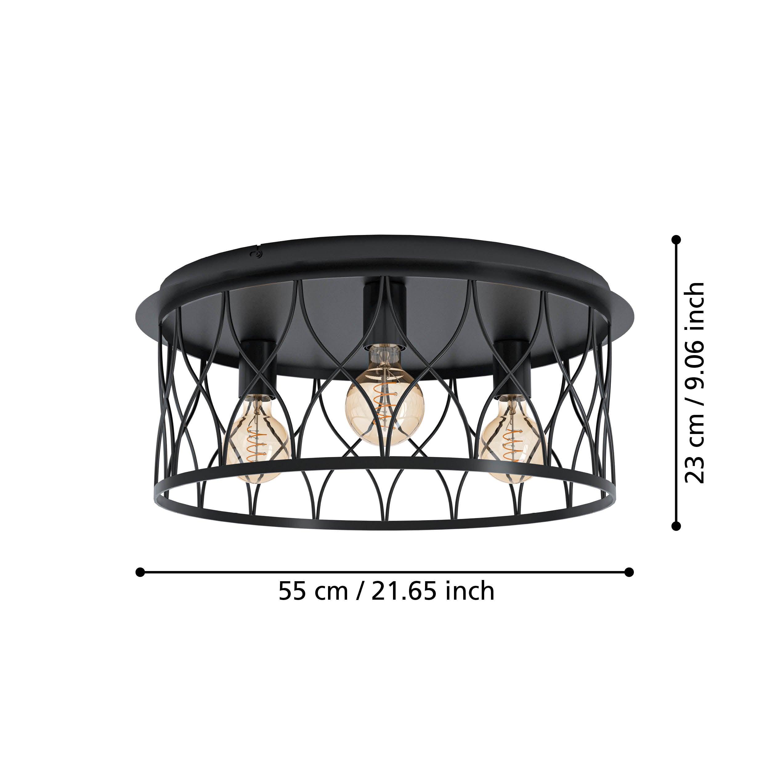 eglo giltspur flush black 3 light metal ceiling light living room close up