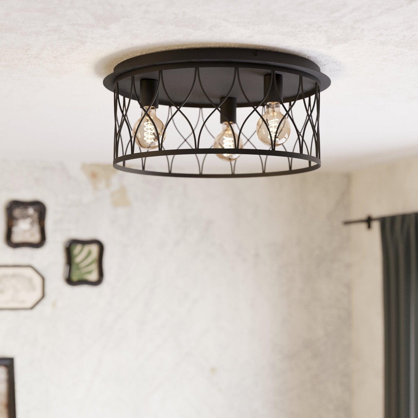 eglo giltspur flush black 3 light metal ceiling light