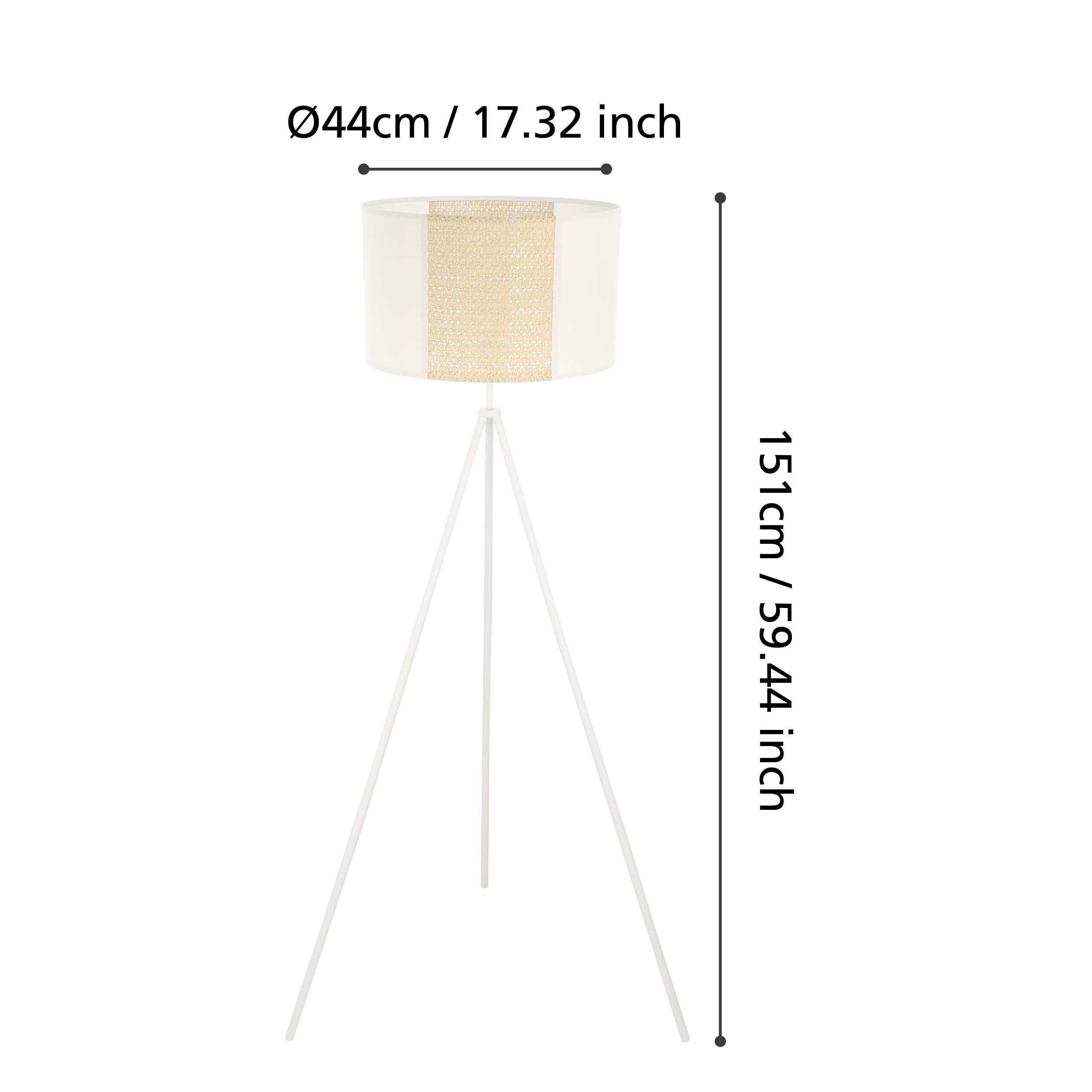 eglo arnhem white tripod floor lamp paper seagrass shade living room close up