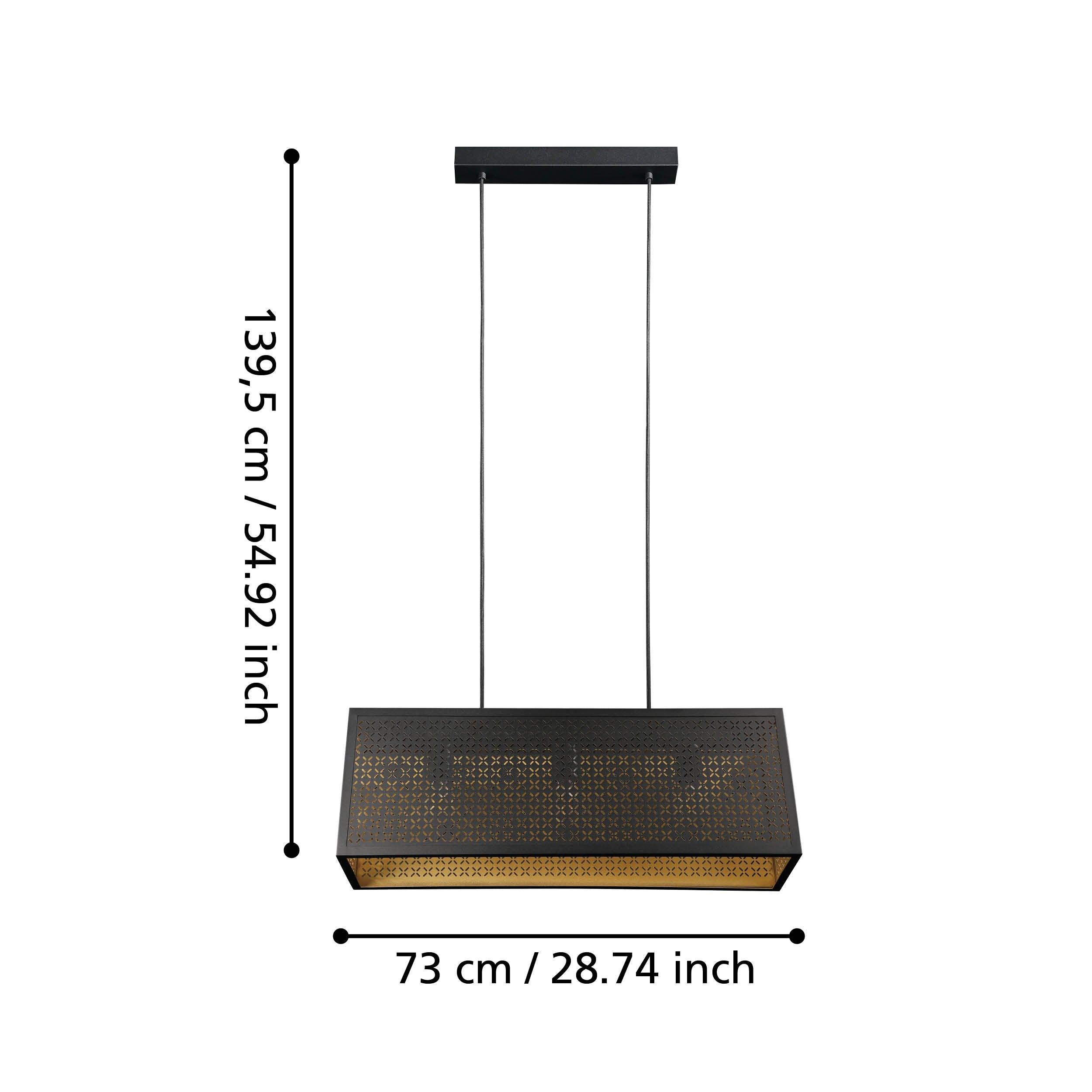 eglo sallicano black metal 3 light geometric ceiling pendant living room close up