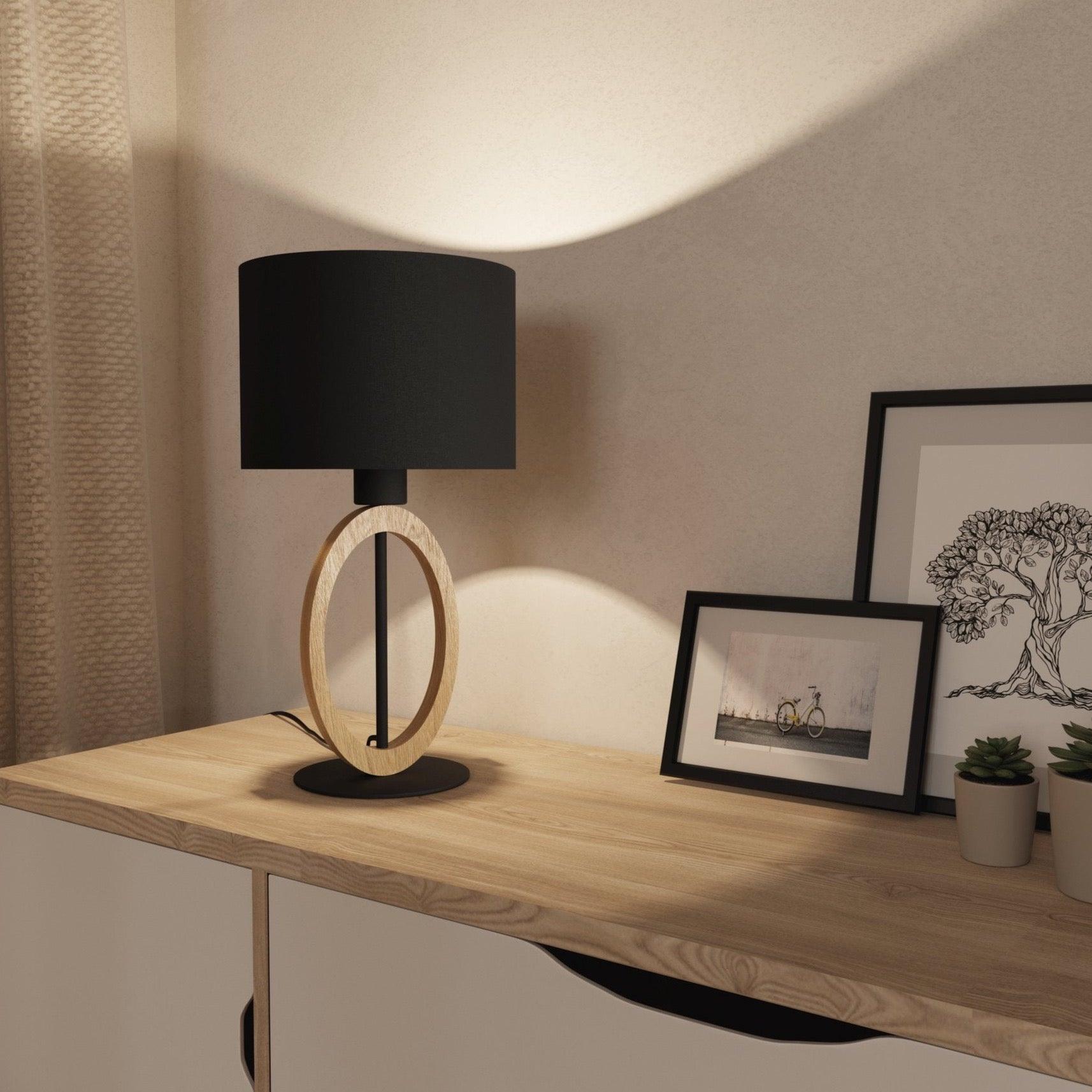 eglo basildon 1 black rubber wood table lamp black shade