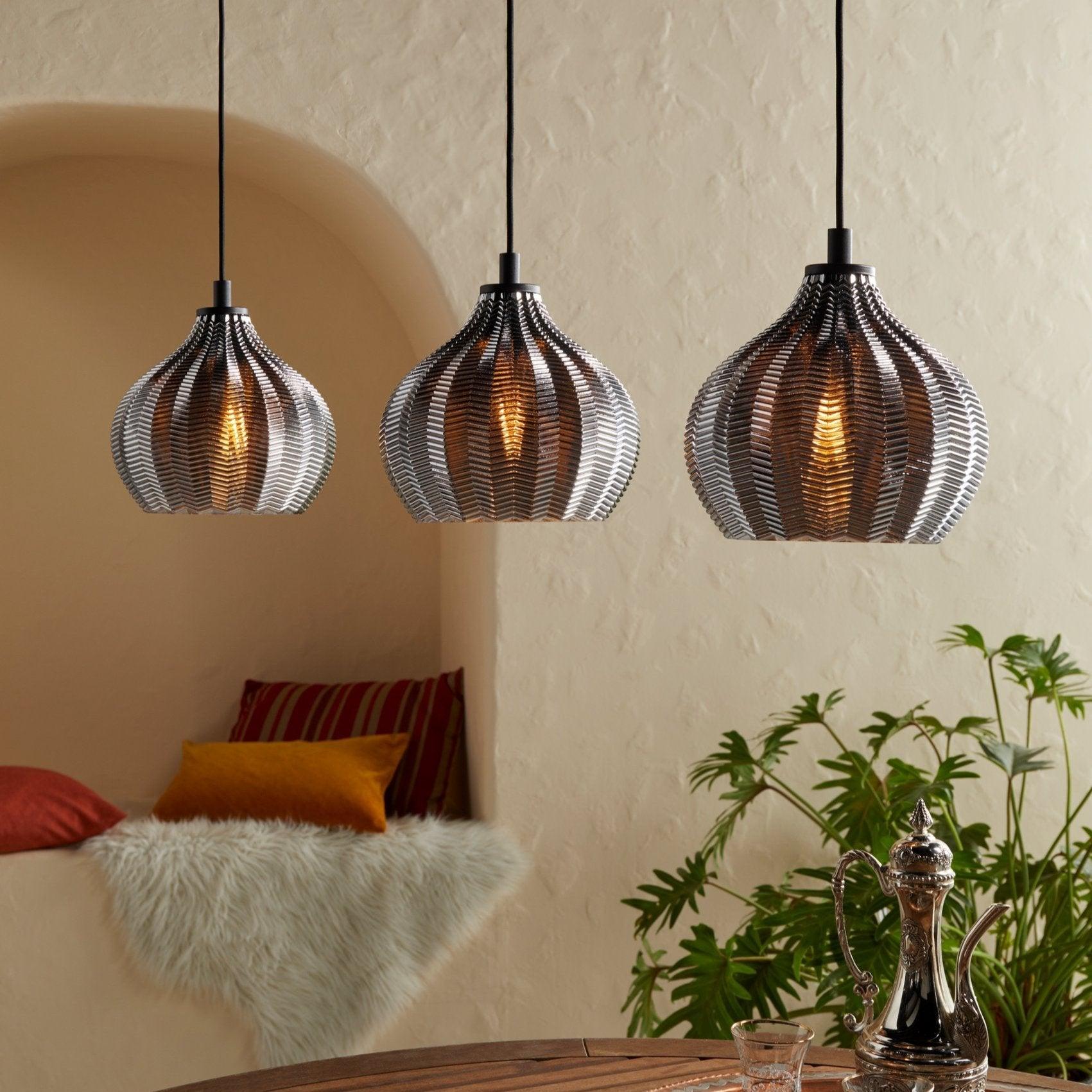 eglo tamallat 3 light silver glass ceiling pendant light