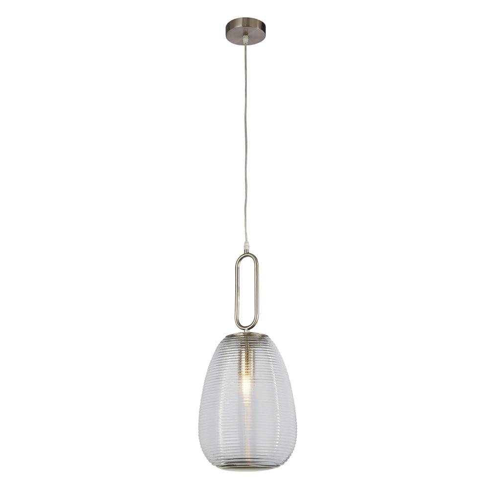 Elixir 1 Light Nickel & Clear Ribbed Glass Ceiling Pendant-OB-180926
