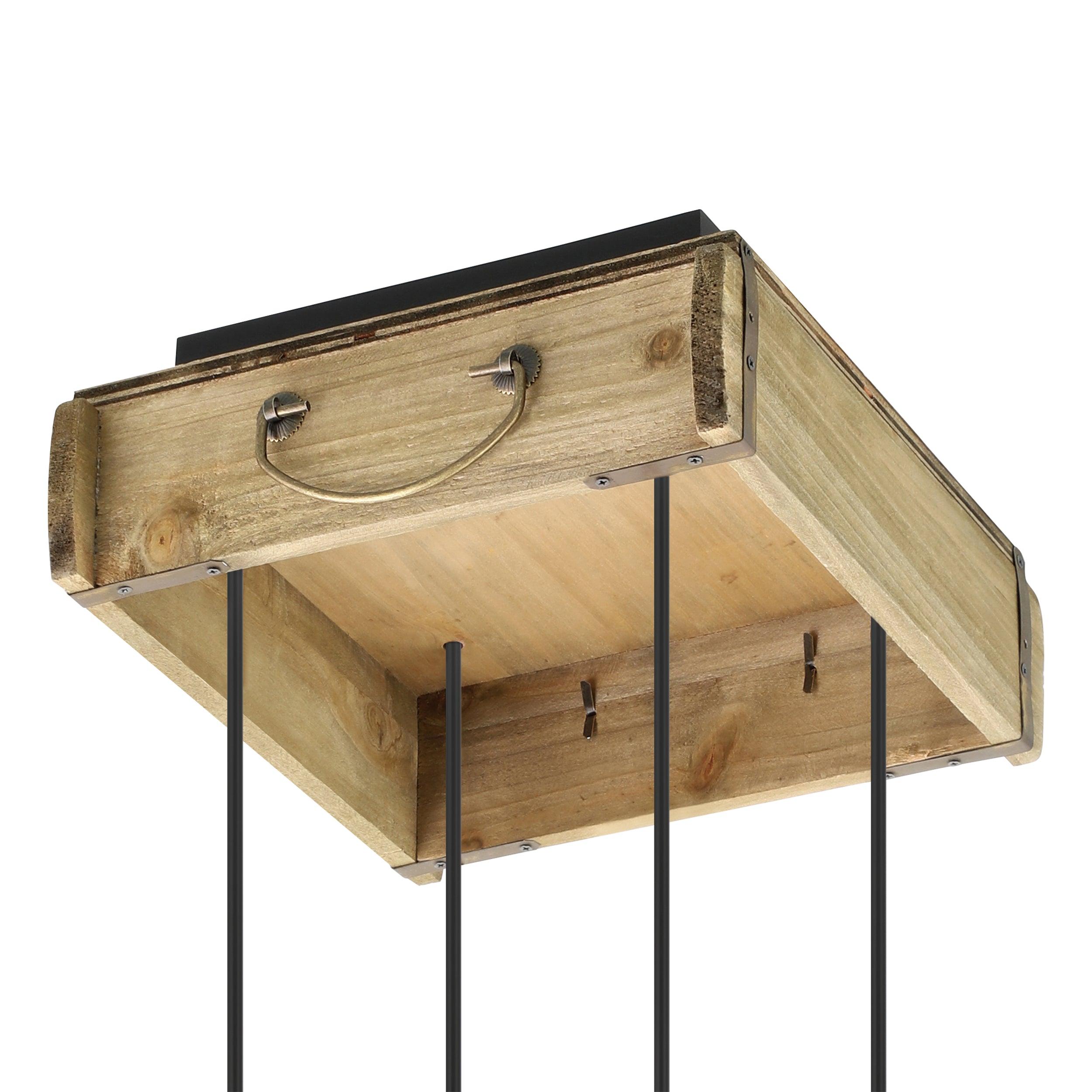 eglo wootton 4 light square wood crate ceiling pendant living room image