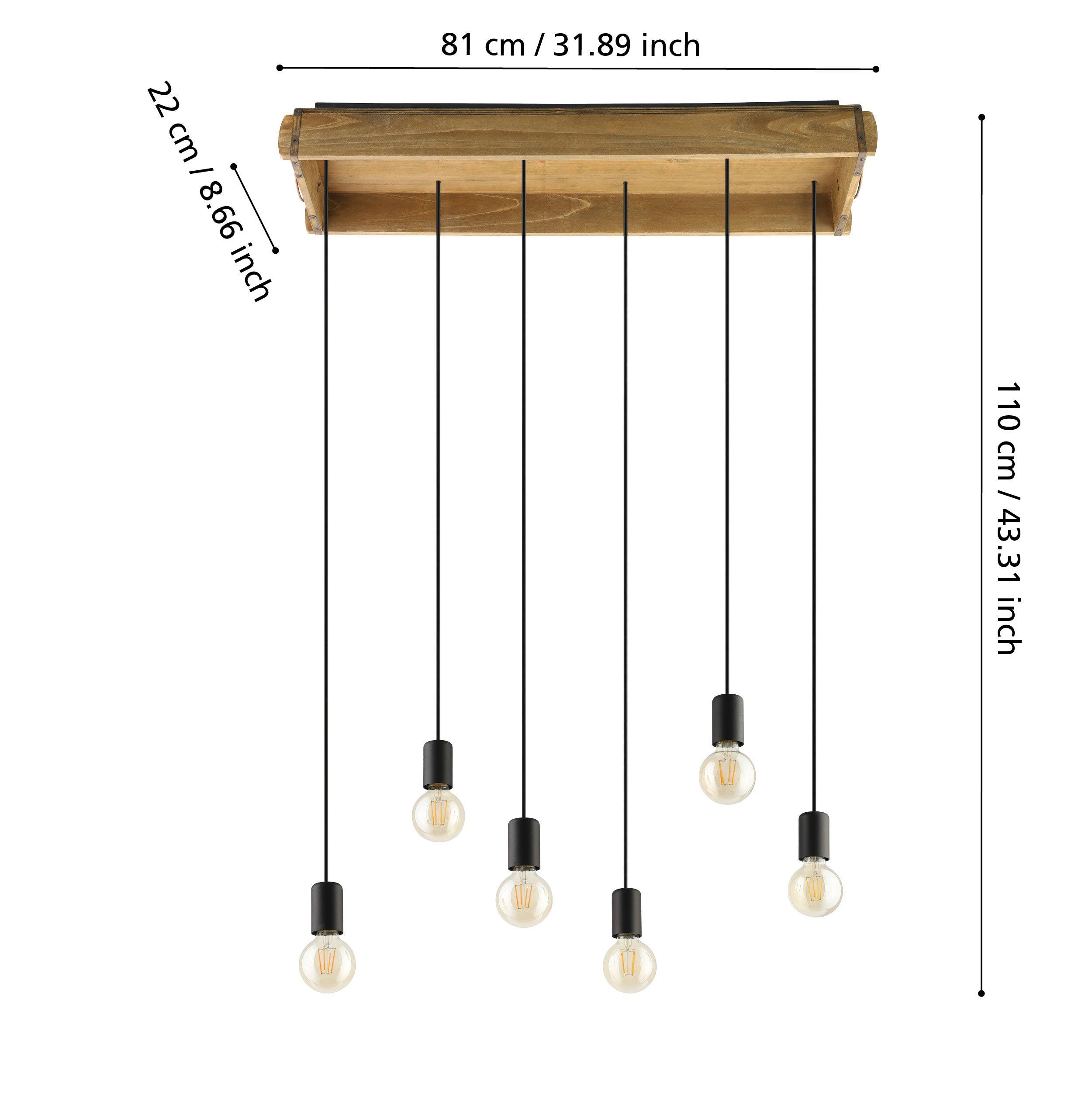 eglo wootton 6 light rectangular wood crate ceiling pendant kitchen lighting