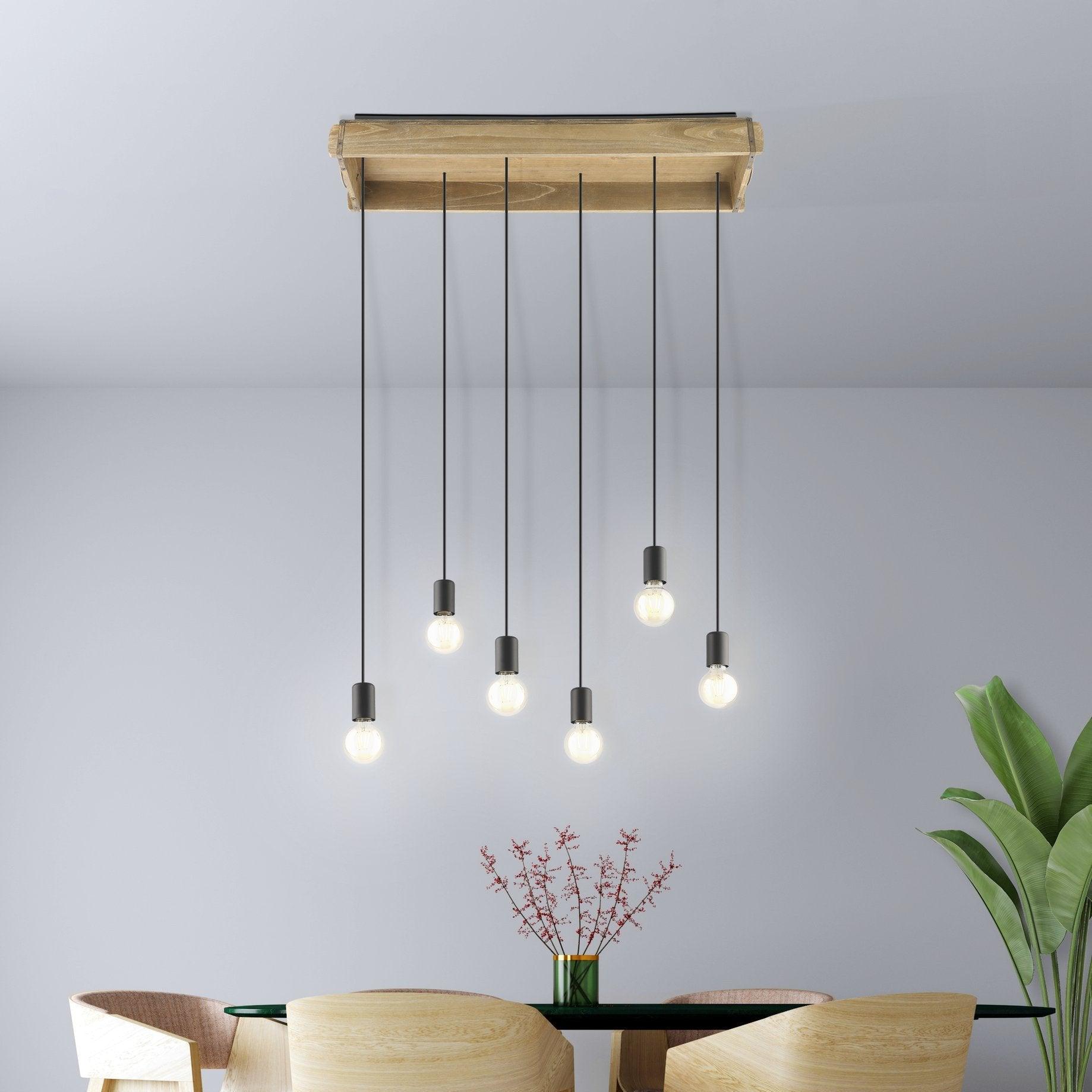 eglo wootton 6 light rectangular wood crate ceiling pendant living room image