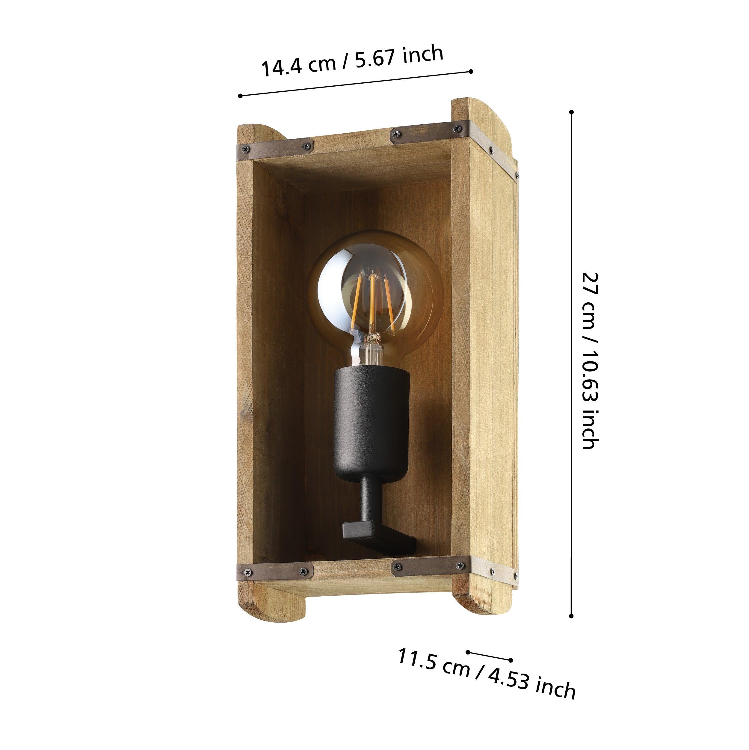 eglo wootton wooden crate wall light living room close up