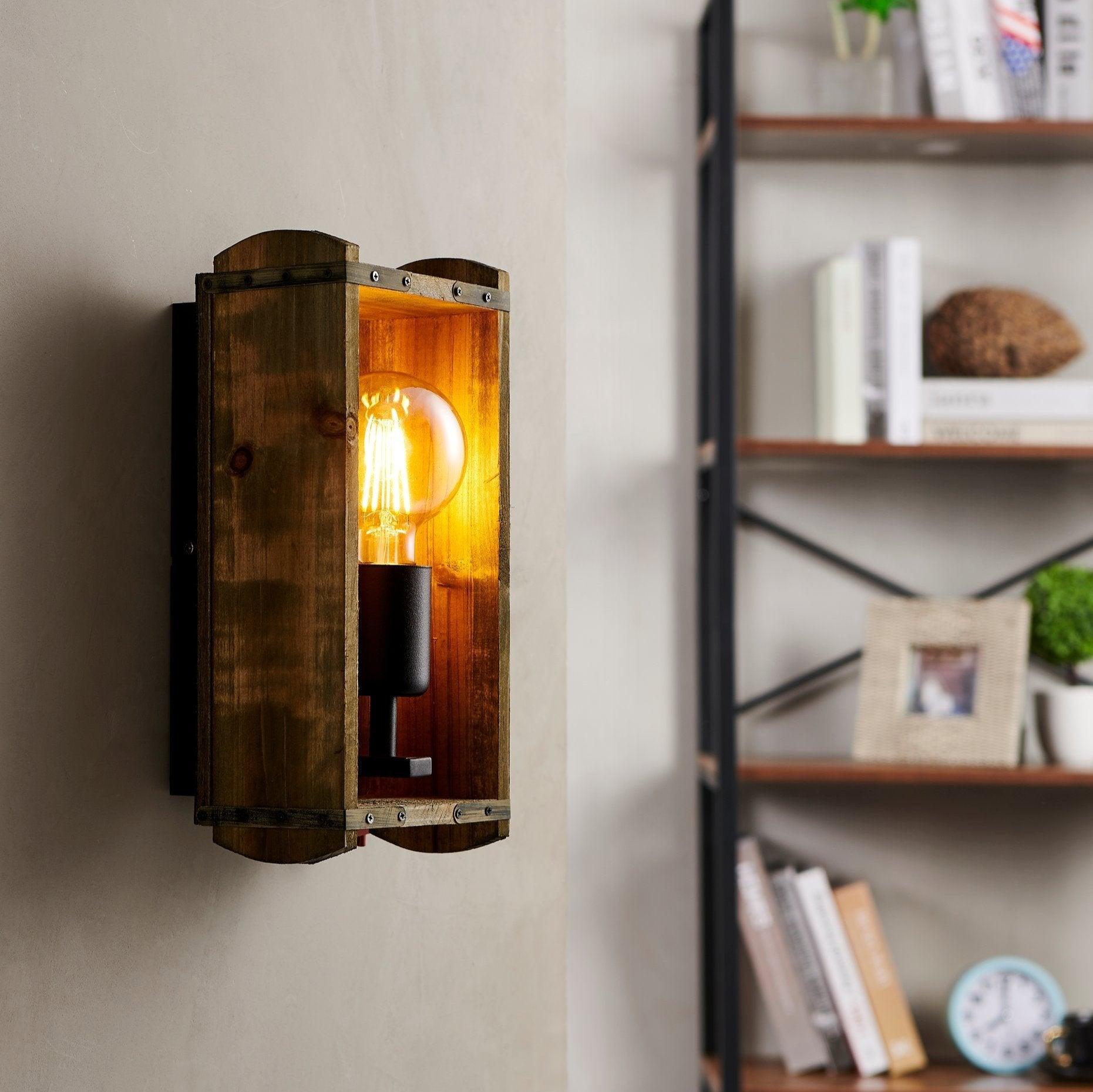 eglo wootton wooden crate wall light